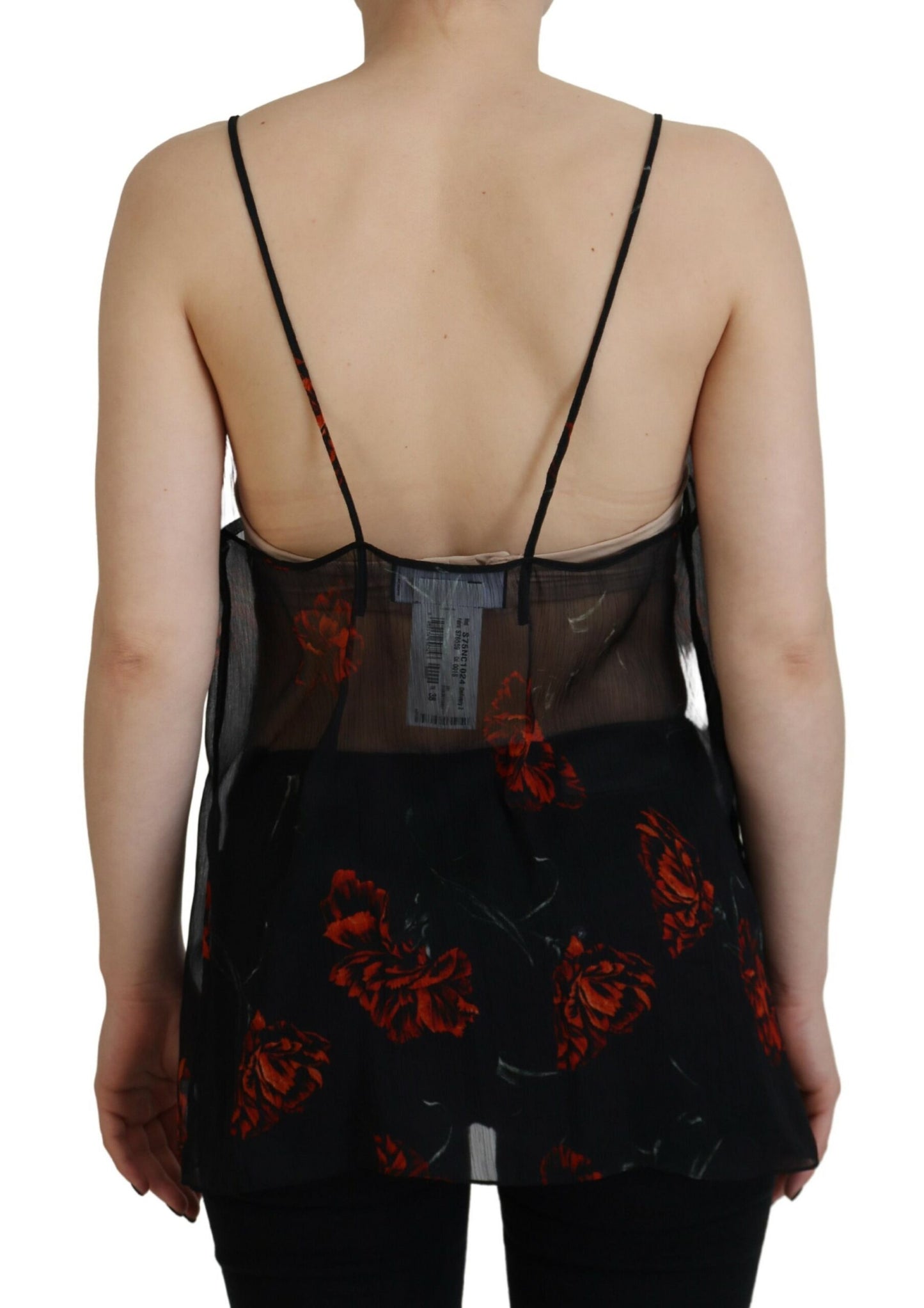 Dsquared² Black floral print spaghetti strap tank blouse