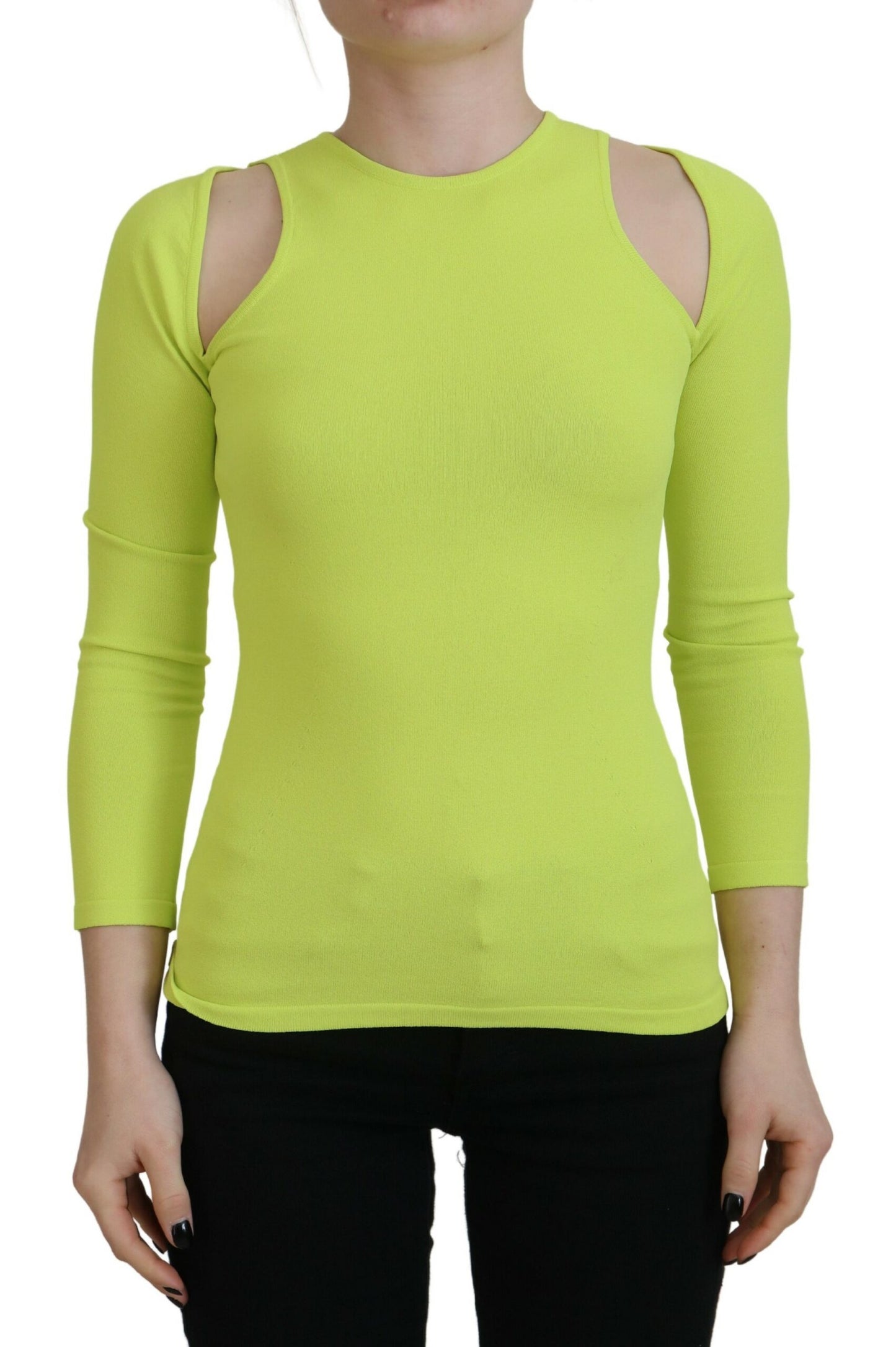 Dsquared² Yellow-green viscose top with open shoulders and long sleeves