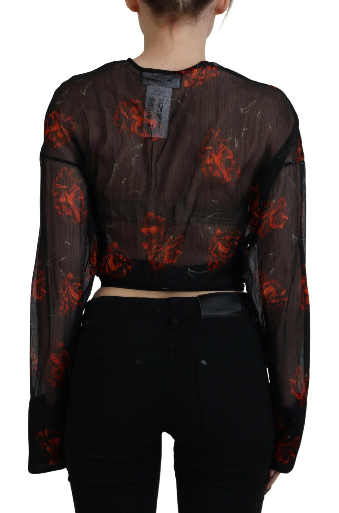 Dsquared² Black floral top with long sleeves and wrap look