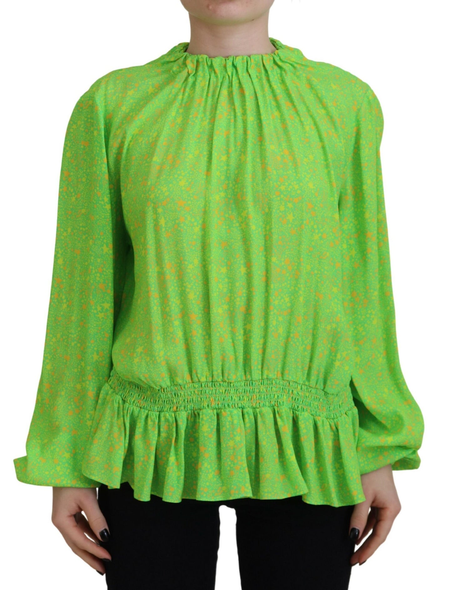 Dsquared² Green Stars Print Viscose Long Sleeve Blouse Top