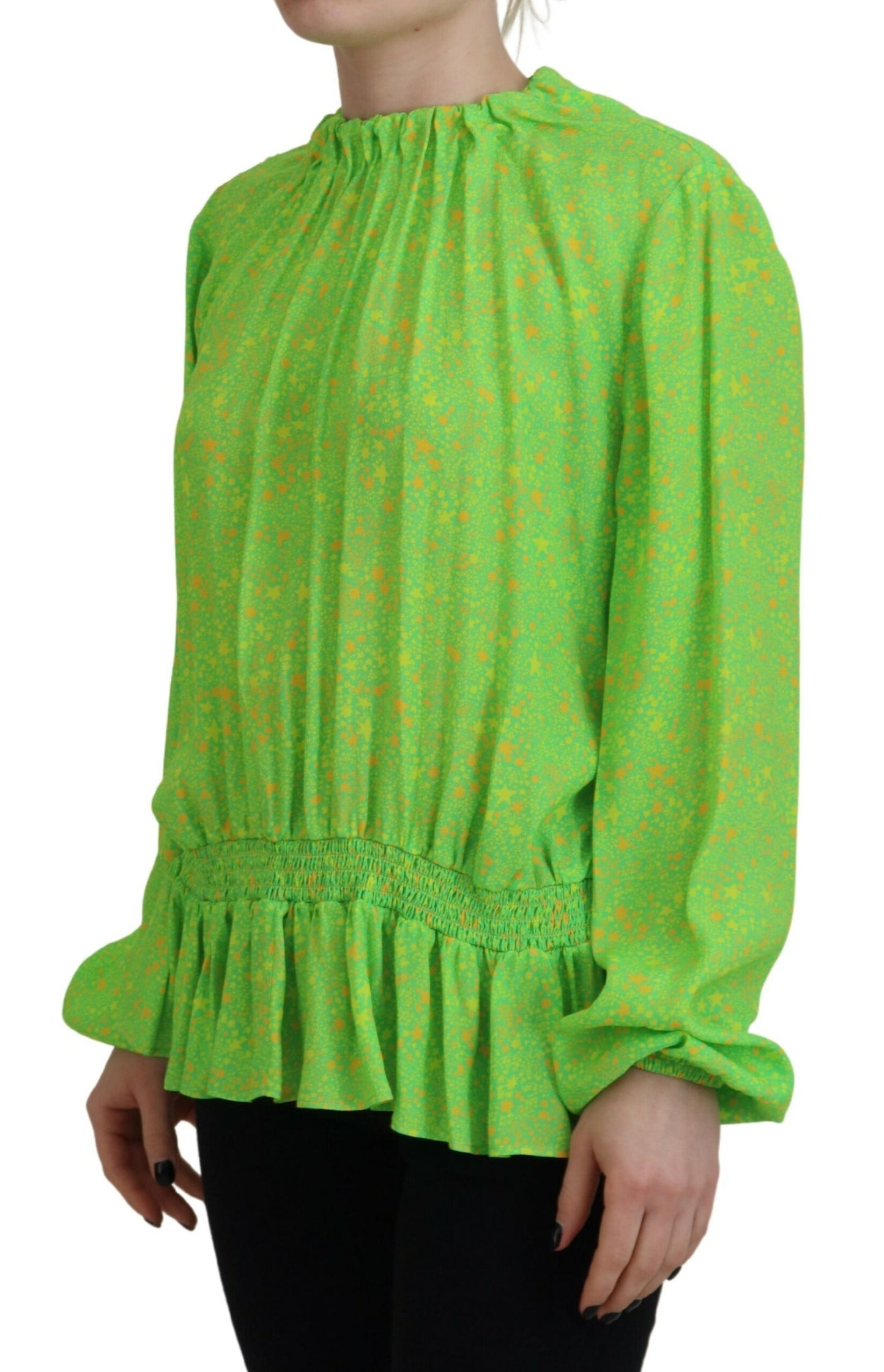 Dsquared² Green Stars Print Viscose Long Sleeve Blouse Top