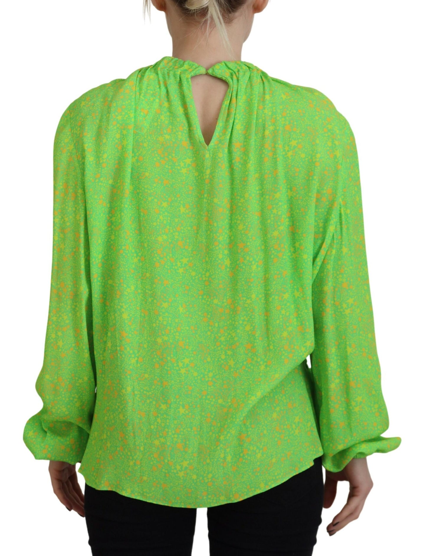 Dsquared² Green Stars Print Viscose Long Sleeve Blouse Top