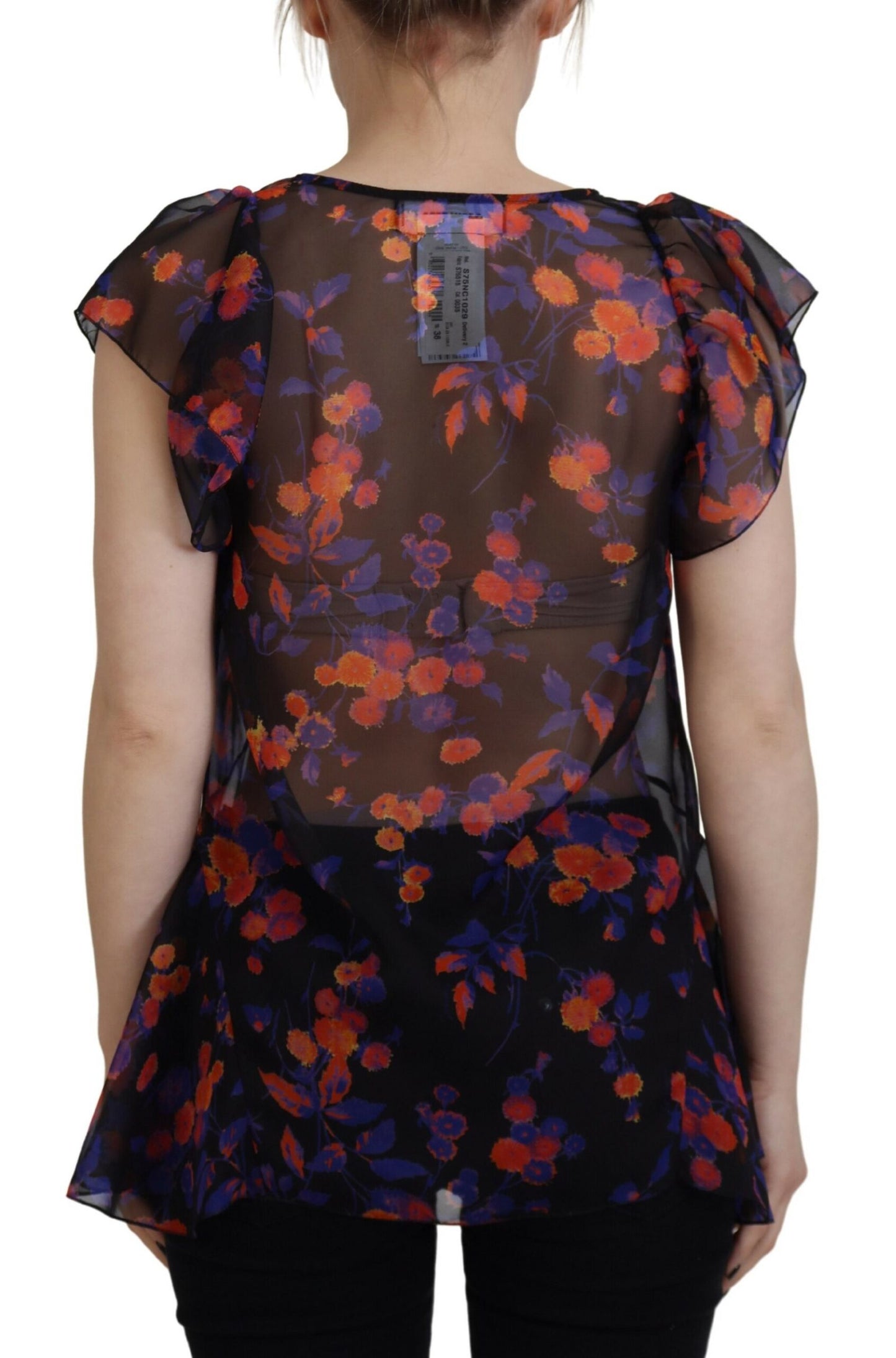 Dsquared² Black Floral Print Short Sleeve V-Neck Blouse Top