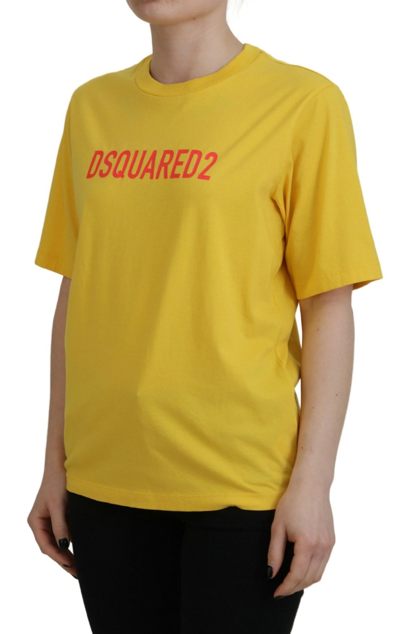 Dsquared² Yellow Logo Print Cotton Crew Neck Easy Tee T-shirt