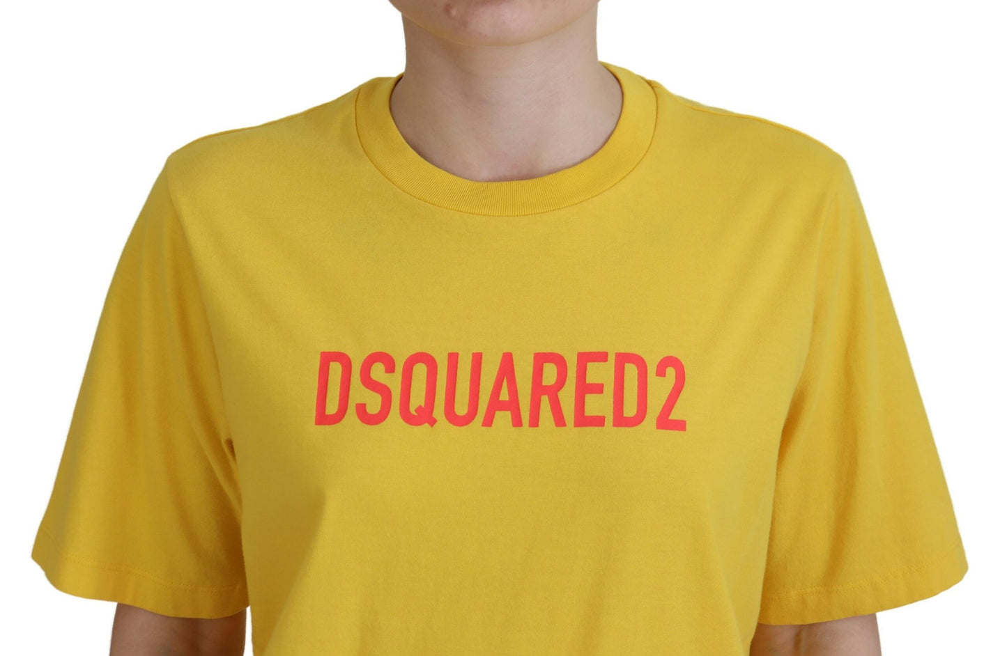 Dsquared² Yellow Logo Print Cotton Crew Neck Easy Tee T-shirt