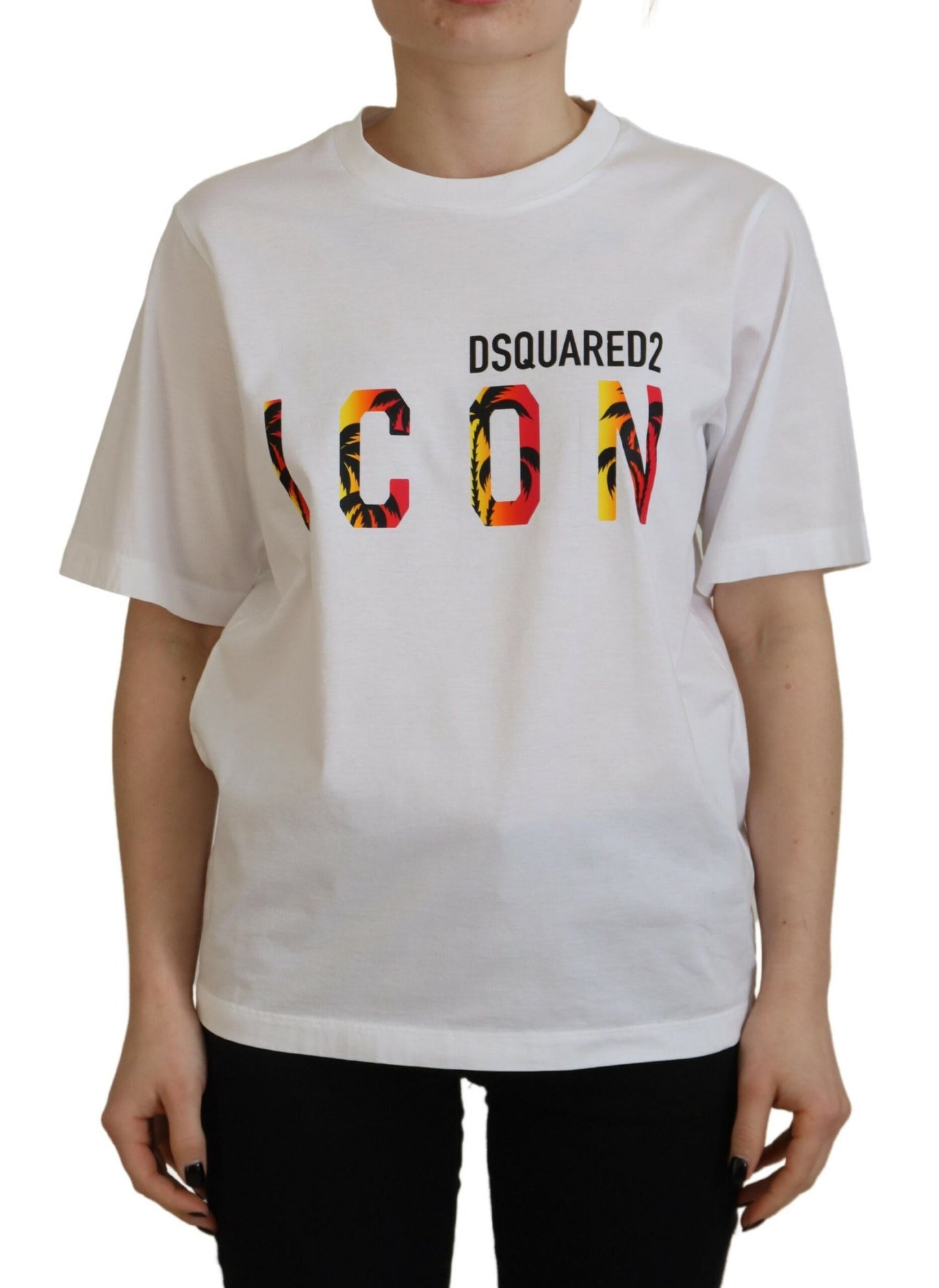 Dsquared² White Cotton Shiny Icon East Tee Crew Neck T-Shirt