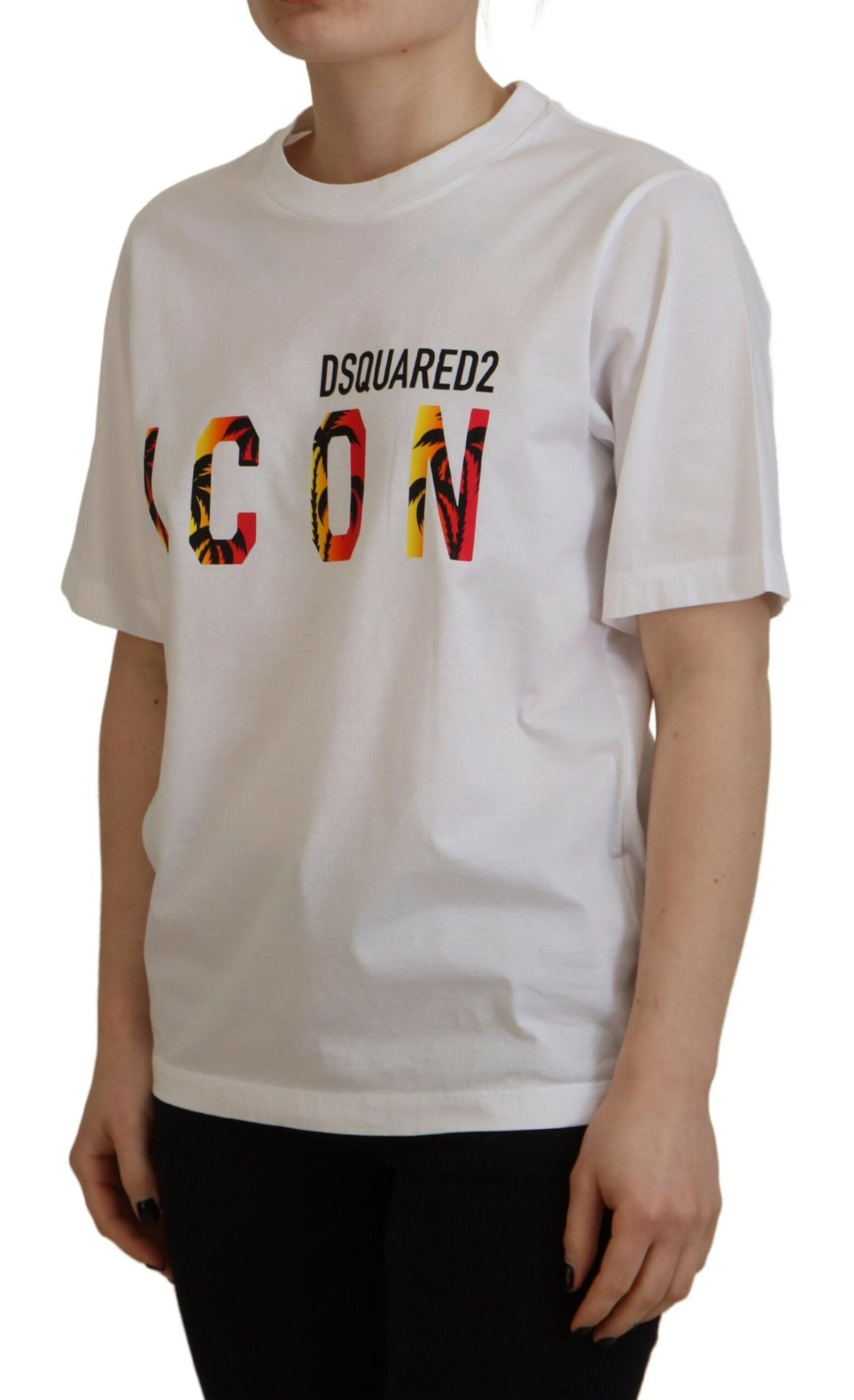 Dsquared² White Cotton Shiny Icon East Tee Crew Neck T-Shirt