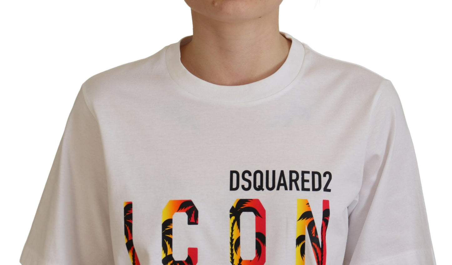 Dsquared² White Cotton Shiny Icon East Tee Crew Neck T-Shirt