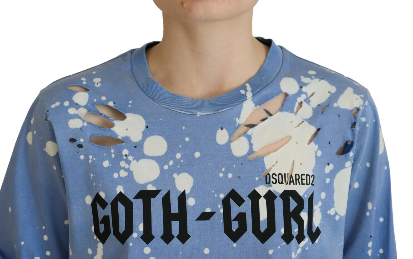 Dsquared² Blue Goth Gurl Print Black Lace Cotton T-shirt