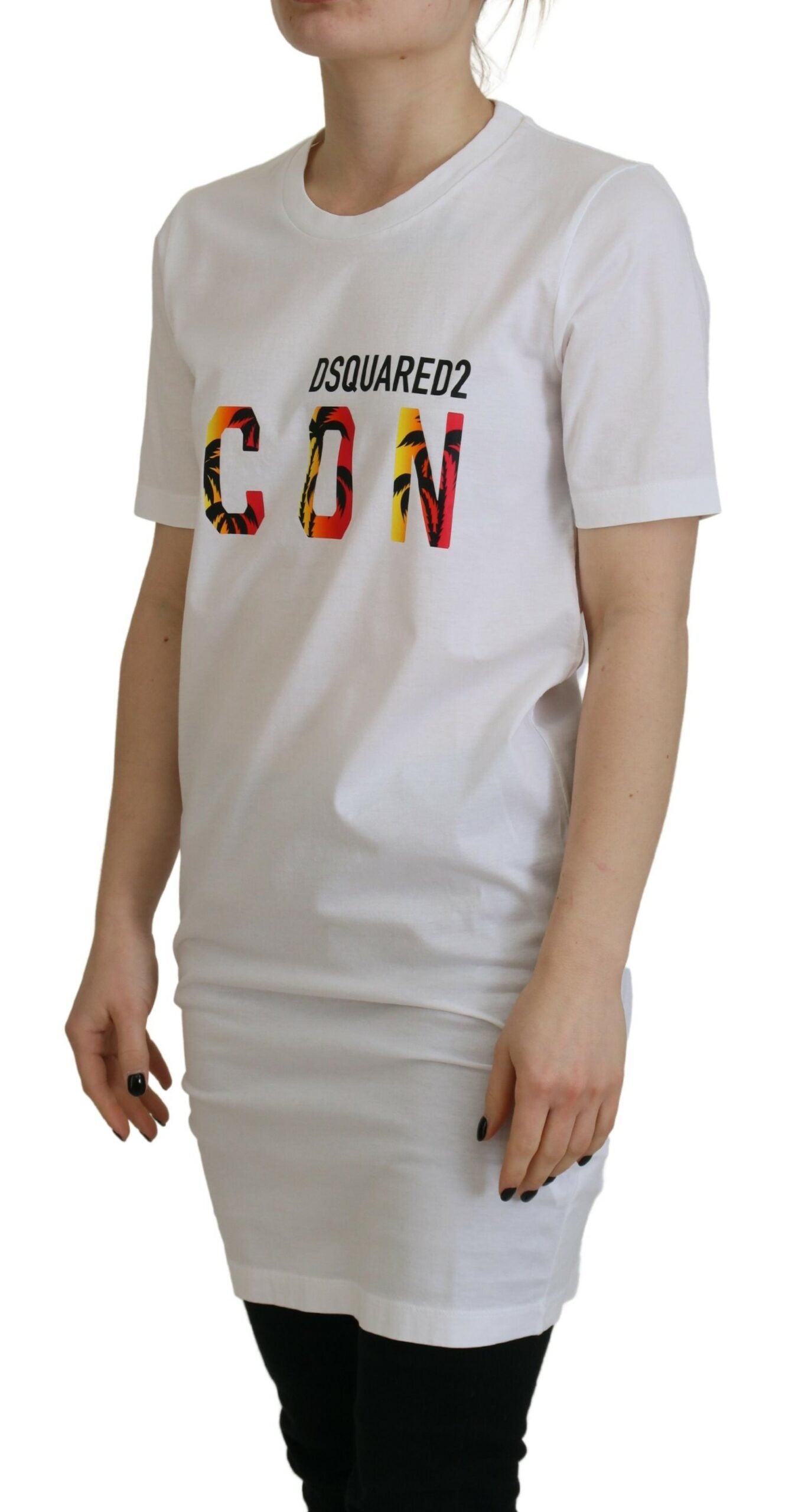 Dsquared² White cotton crew neck T-shirt with icon logo print