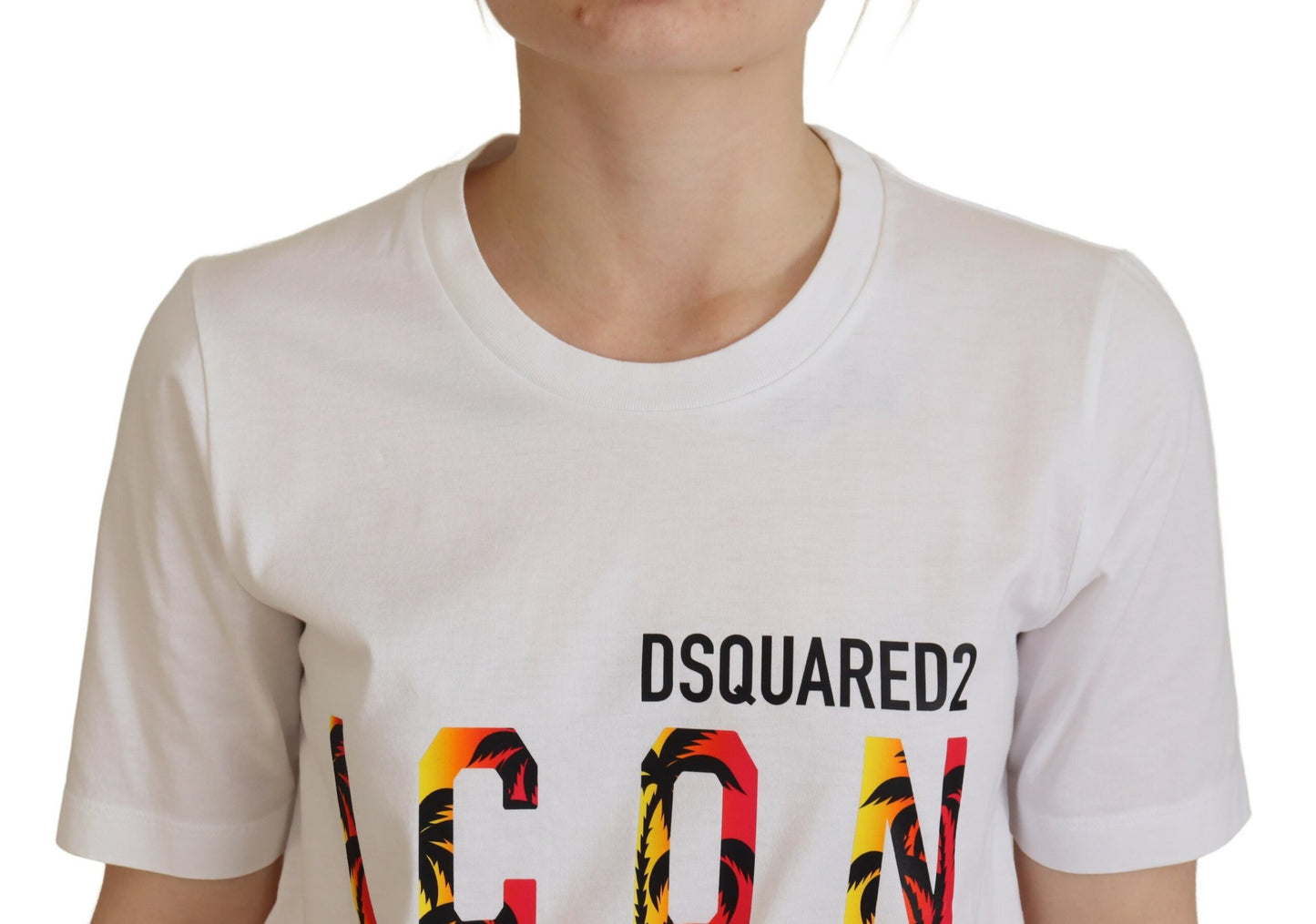 Dsquared² White cotton crew neck T-shirt with icon logo print