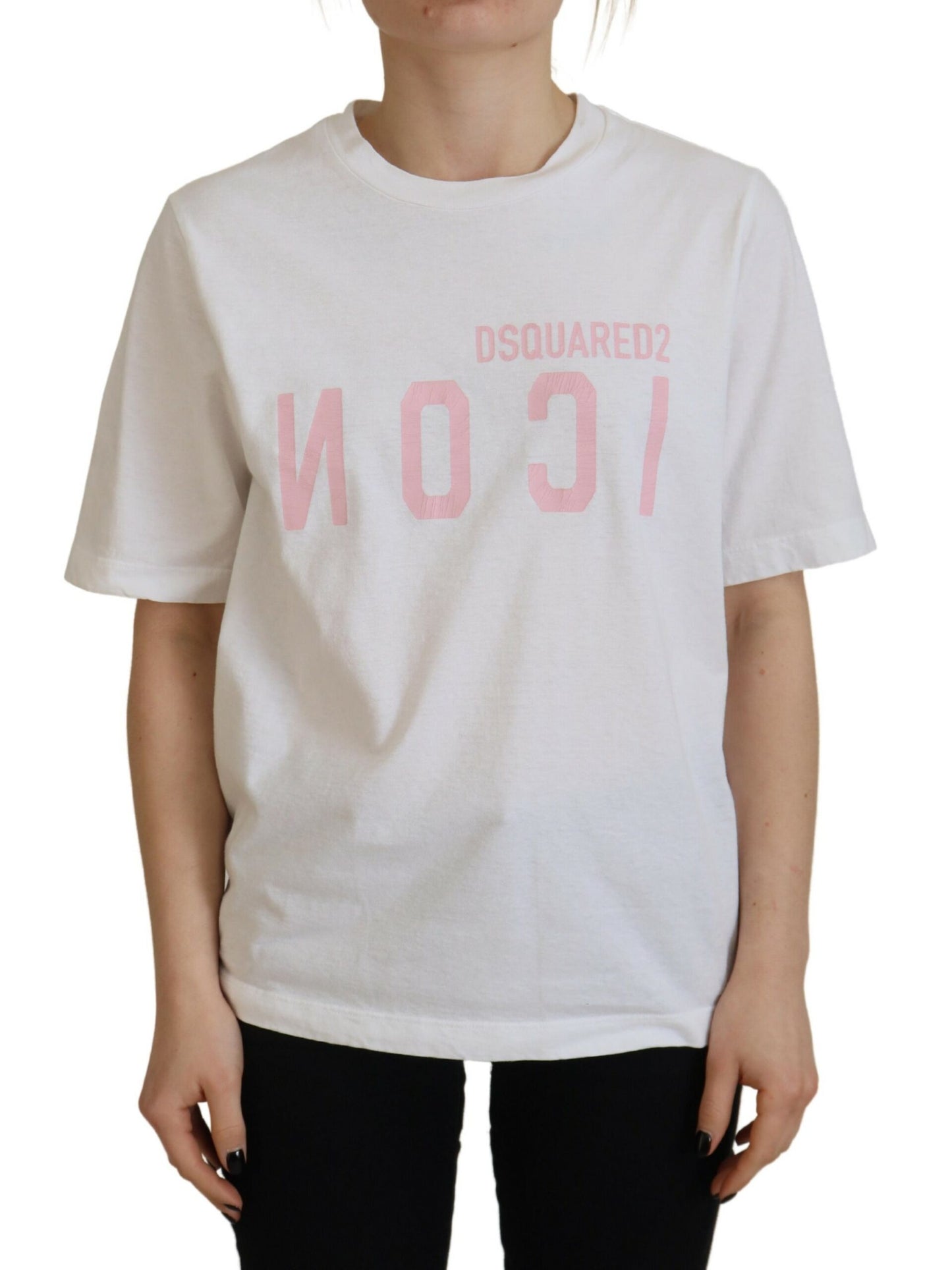 Dsquared² White Cotton Shiny Icon East Tee Crew Neck T-Shirt