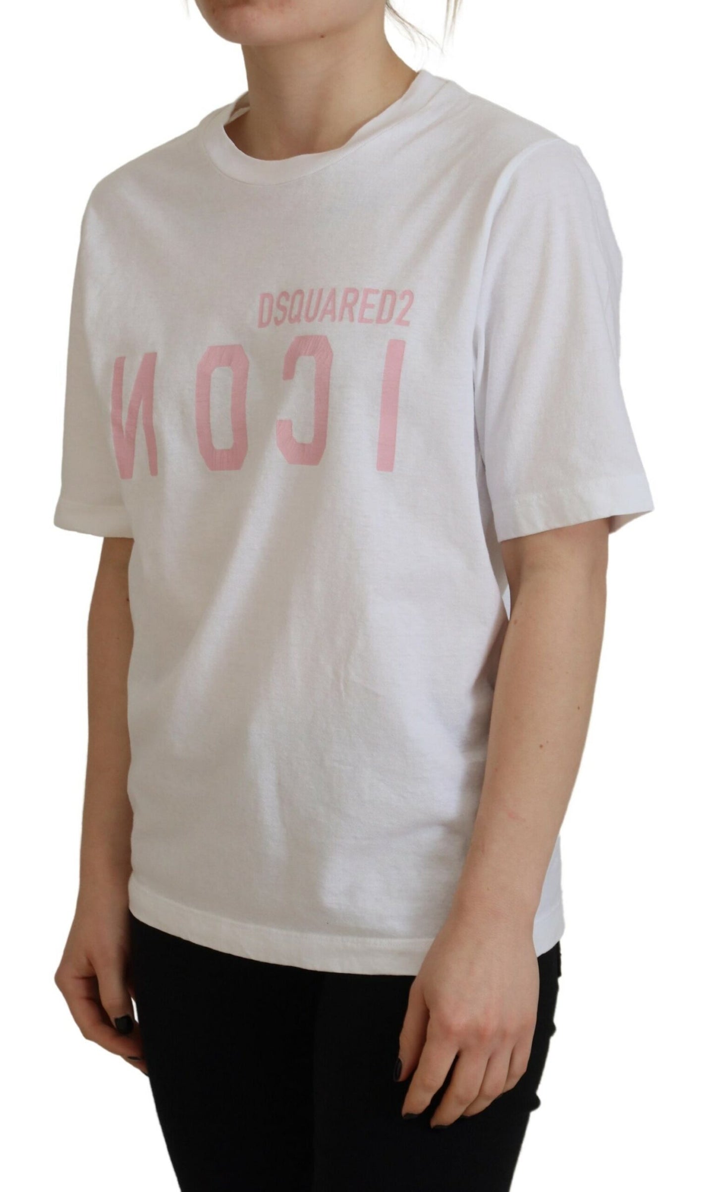 Dsquared² White Cotton Shiny Icon East Tee Crew Neck T-Shirt