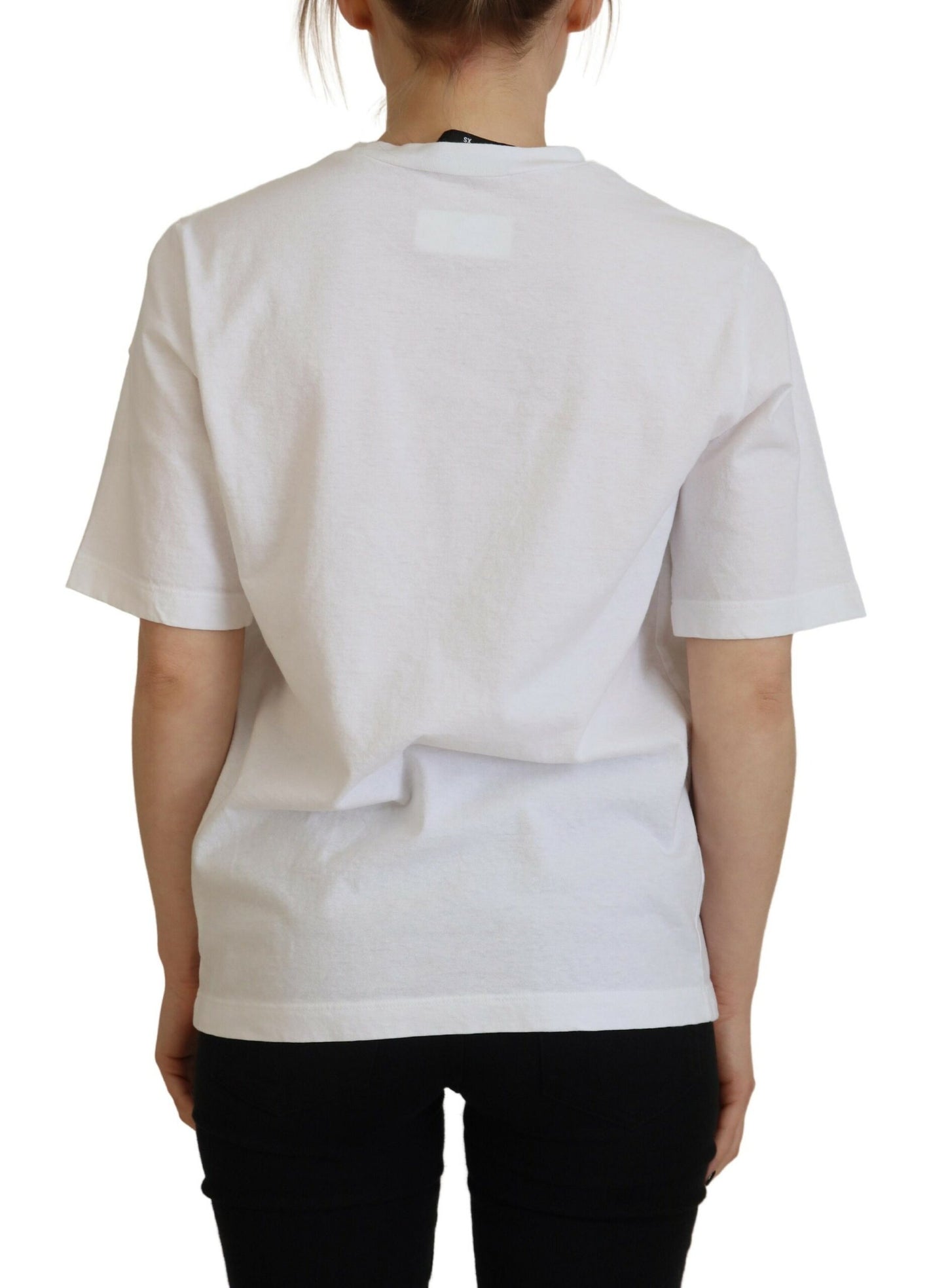 Dsquared² White Cotton Shiny Icon East Tee Crew Neck T-Shirt