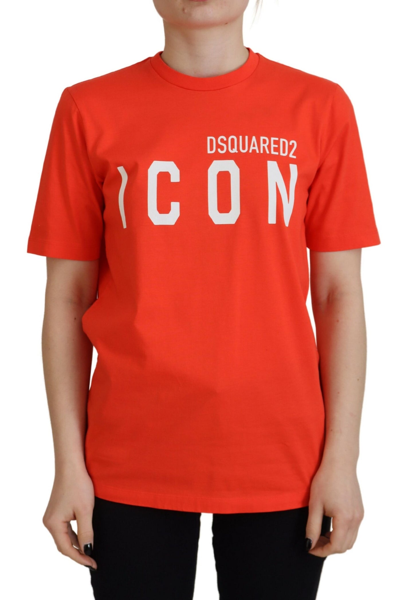 Dsquared² Orange Cotton Shine Icon East Tee Crew Neck T-Shirt