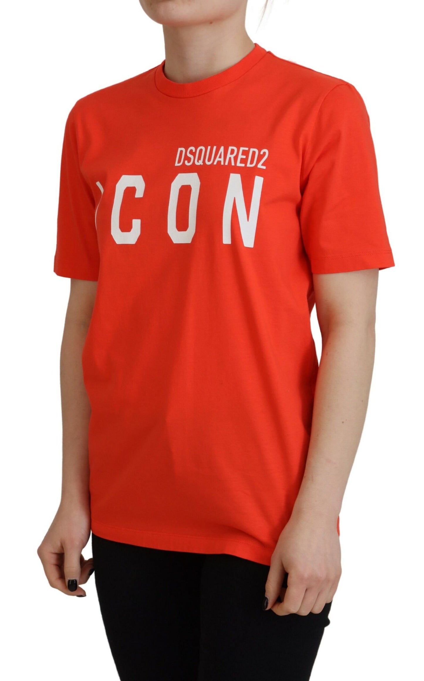 Dsquared² Orange Cotton Shine Icon East Tee Crew Neck T-Shirt