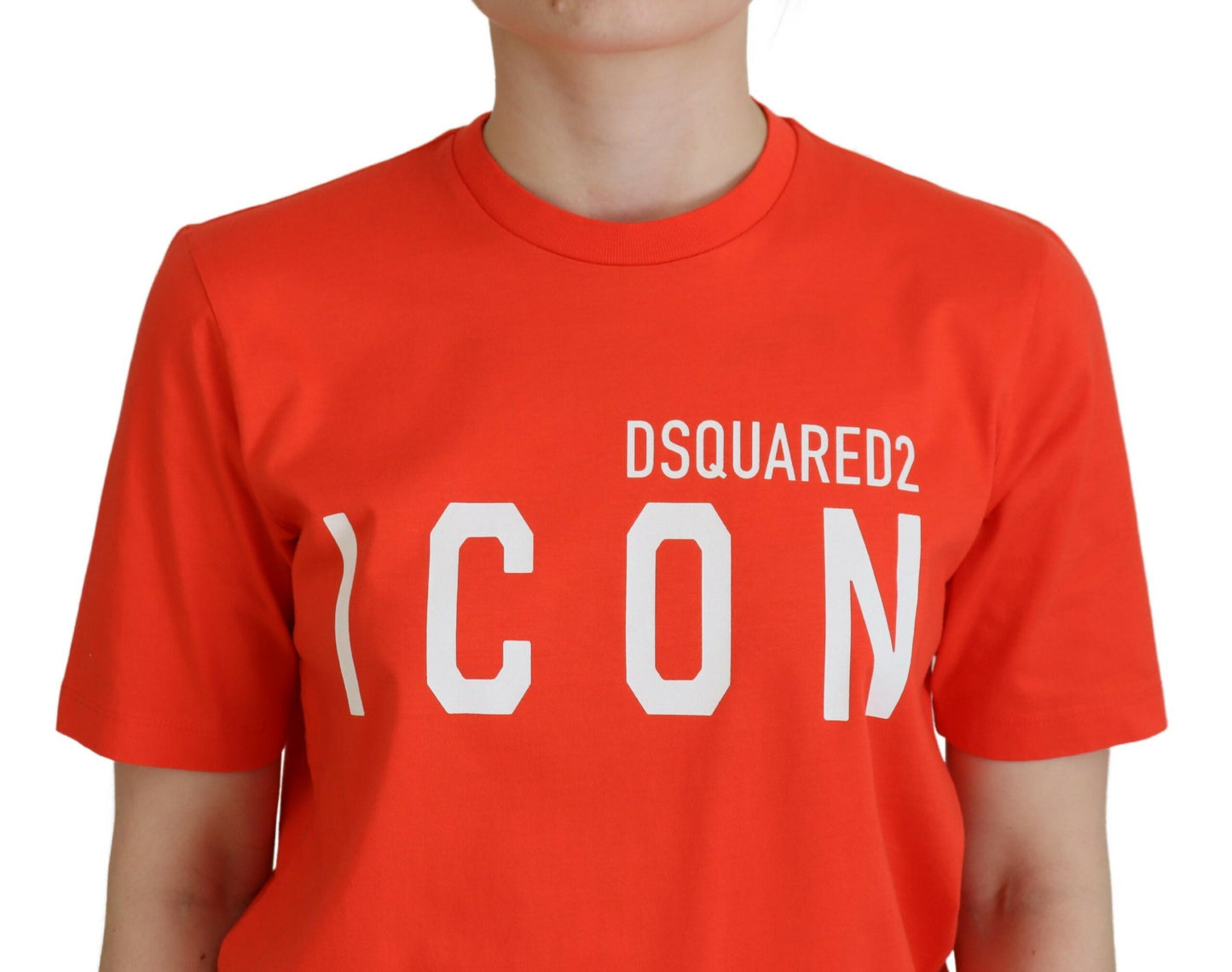 Dsquared² Orange Cotton Shine Icon East Tee Crew Neck T-Shirt