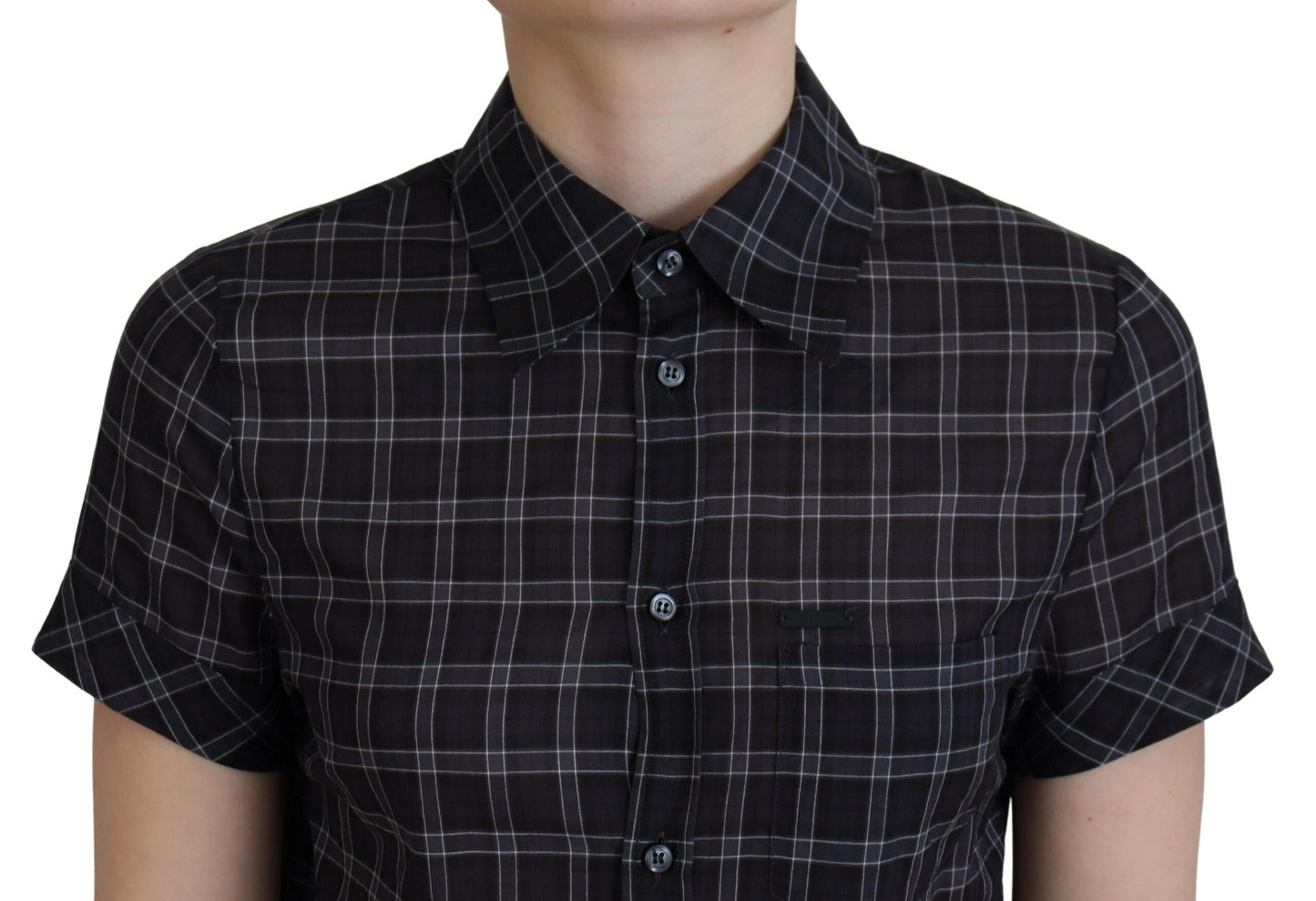 Dsquared² Black Checked Buttoned Short Sleeve Top