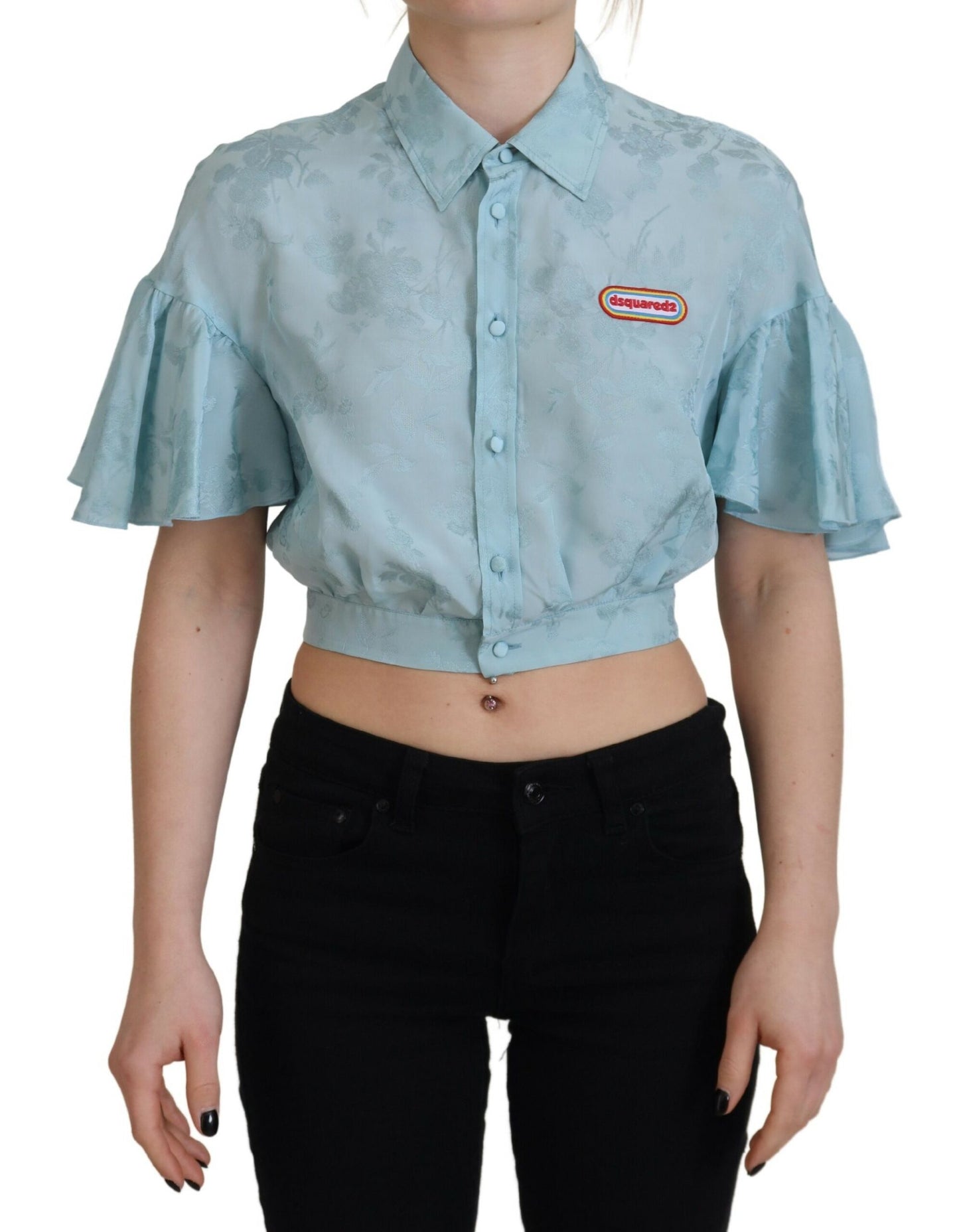 Dsquared² Short-sleeved top with blue collar and button placket