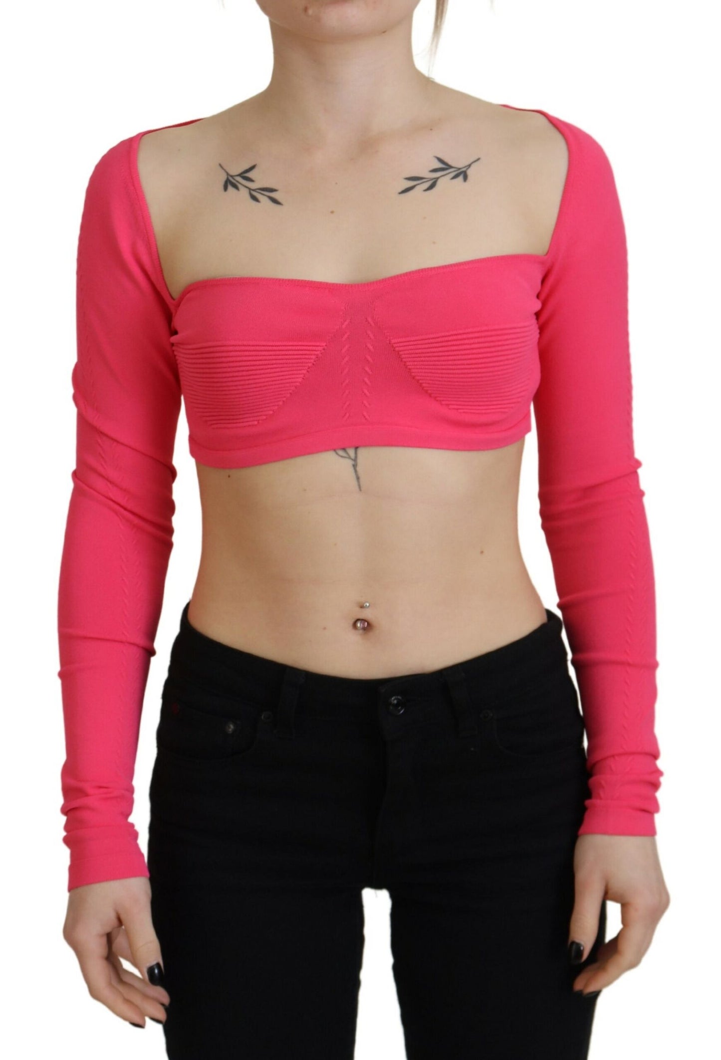 Dsquared² Pink Viscose Knit Square Neck Long Sleeve Top