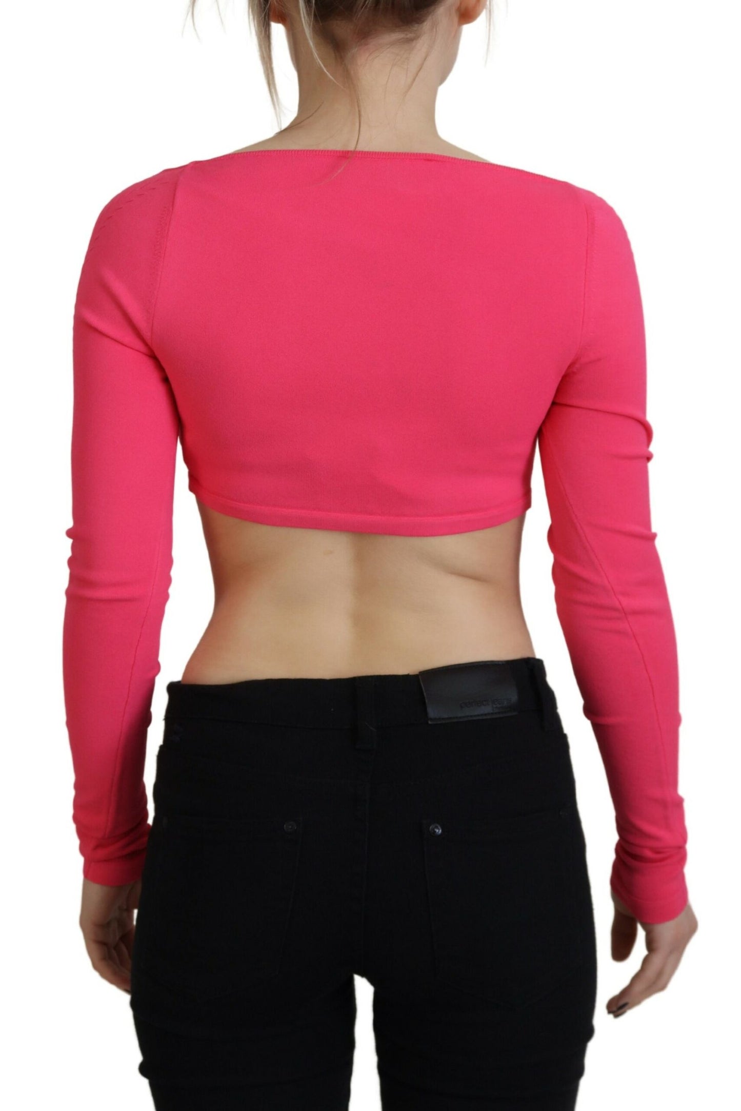 Dsquared² Pink Viscose Knit Square Neck Long Sleeve Top