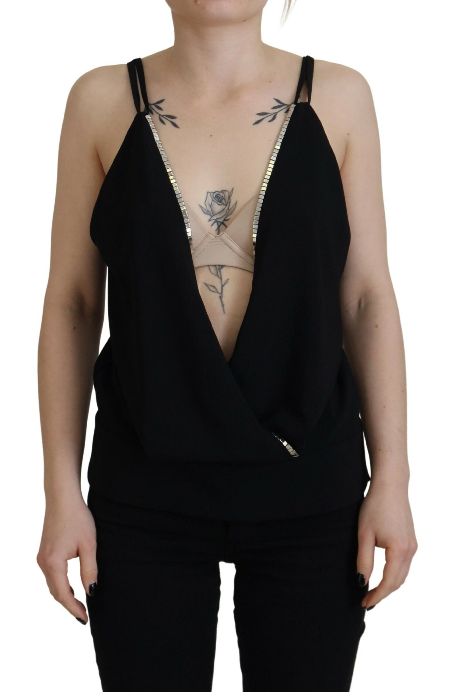 Dsquared² Black embellished sleeveless tank top with deep V-neck