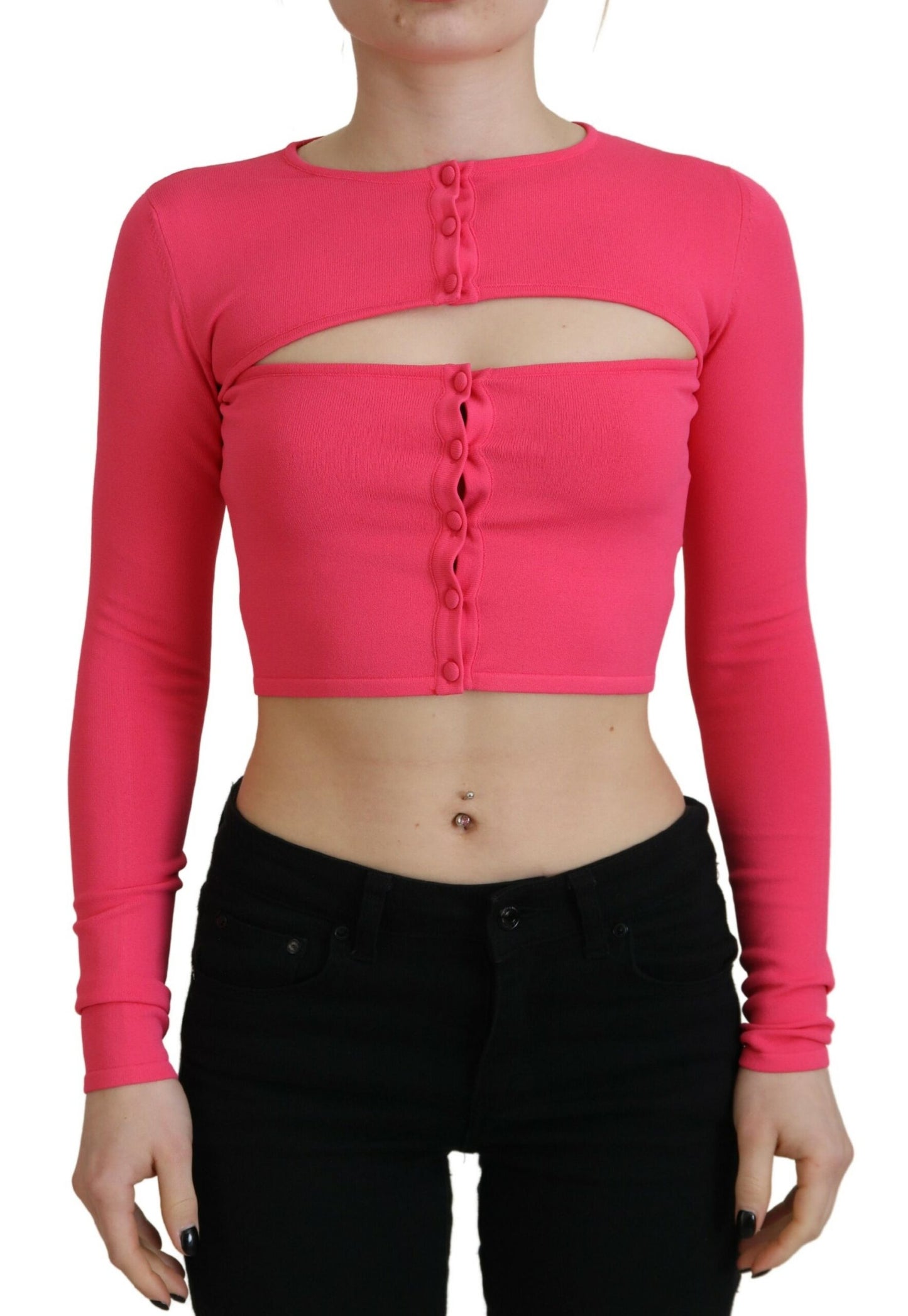 Dsquared² Pink viscose knit top with open chest and long sleeves