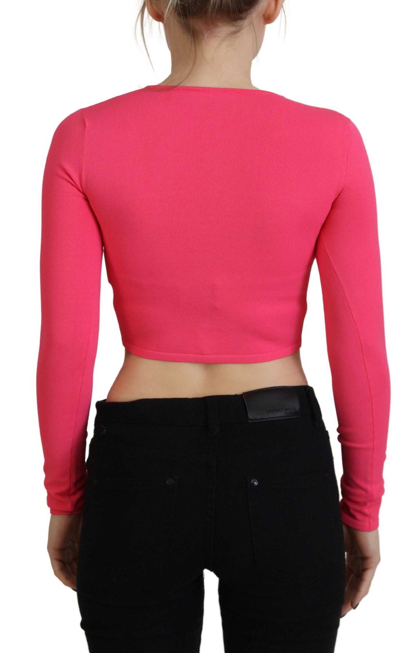 Dsquared² Pink viscose knit top with open chest and long sleeves