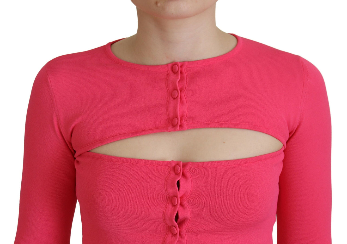 Dsquared² Pink viscose knit top with open chest and long sleeves