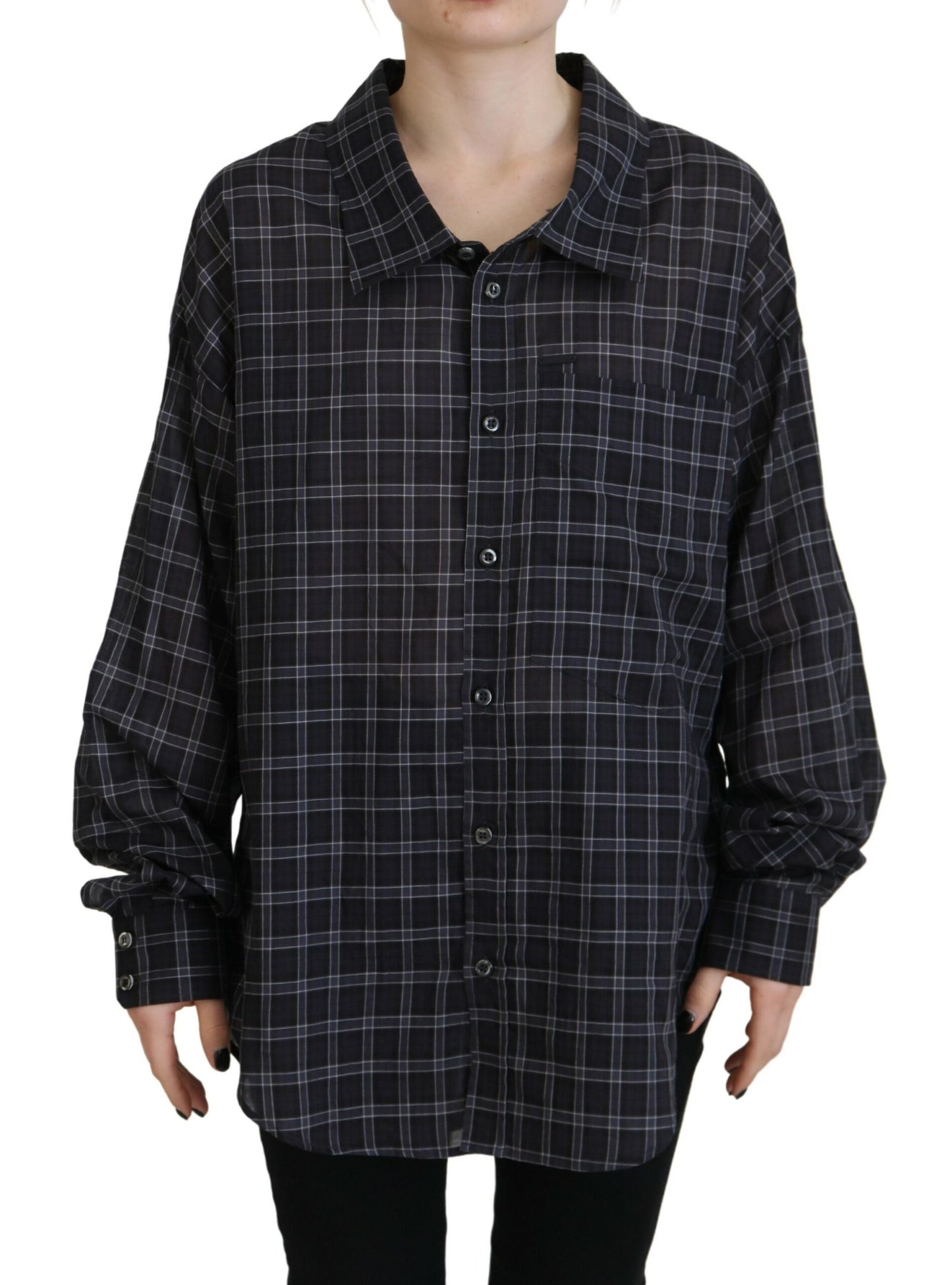 Dsquared² Black shirt with checked collar and long sleeves