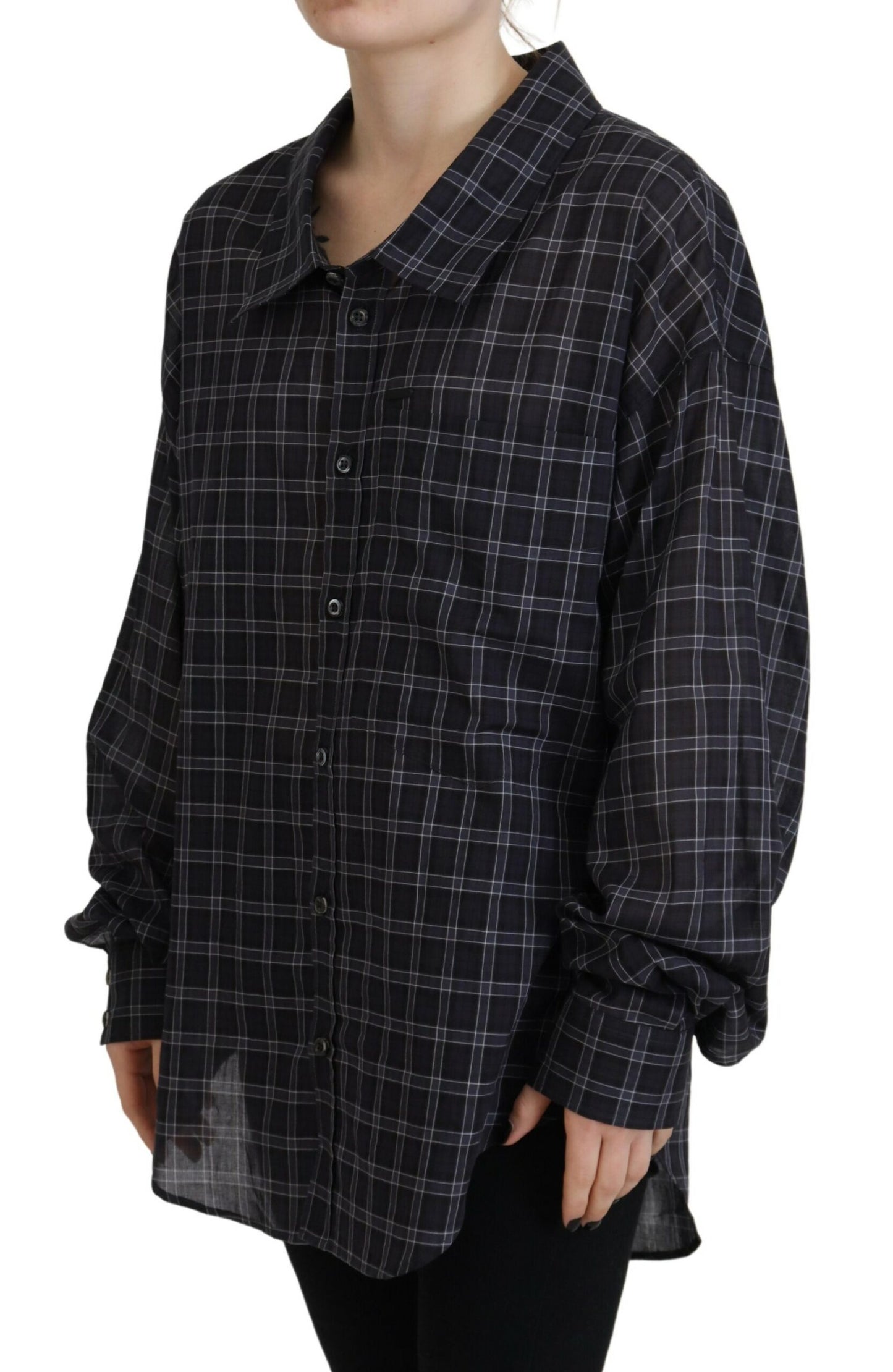 Dsquared² Black shirt with checked collar and long sleeves