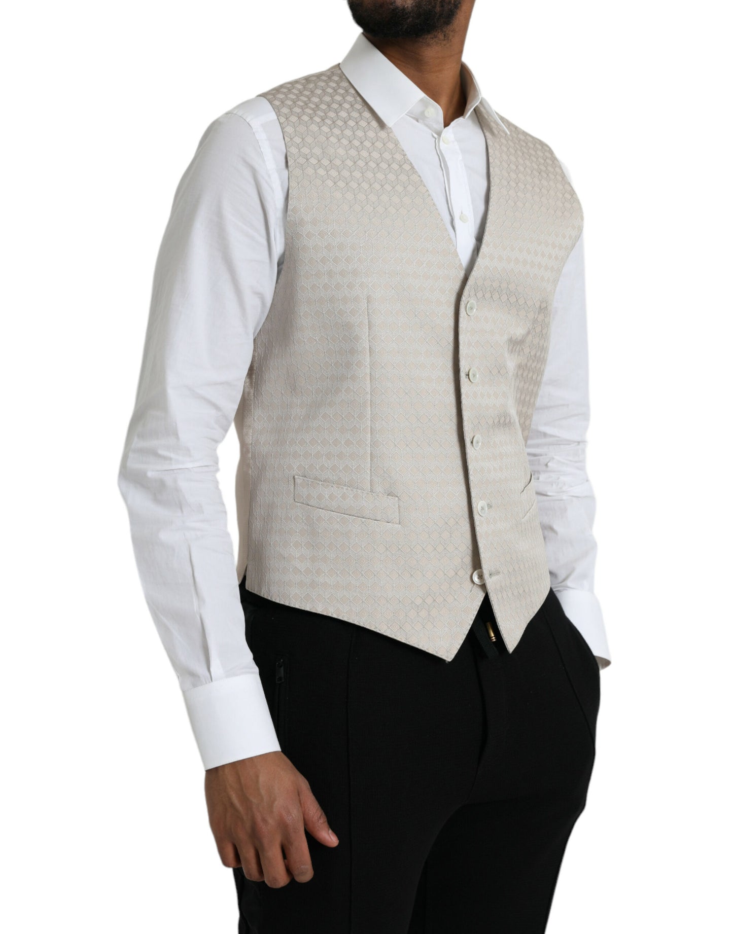 Dolce & Gabbana Off White Baumwollweste Kleid Formal Vest