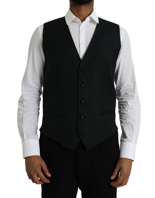 Dolce &amp; Gabbana Black Wool Vest Dress Formal Waistcoat