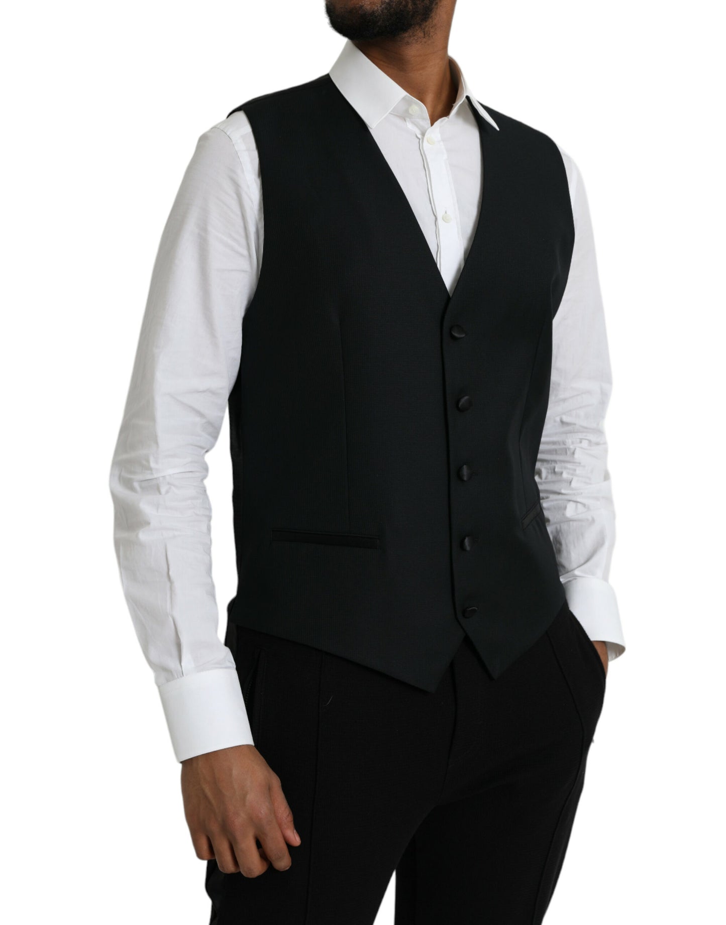 Dolce &amp; Gabbana Black Wool Vest Dress Formal Waistcoat