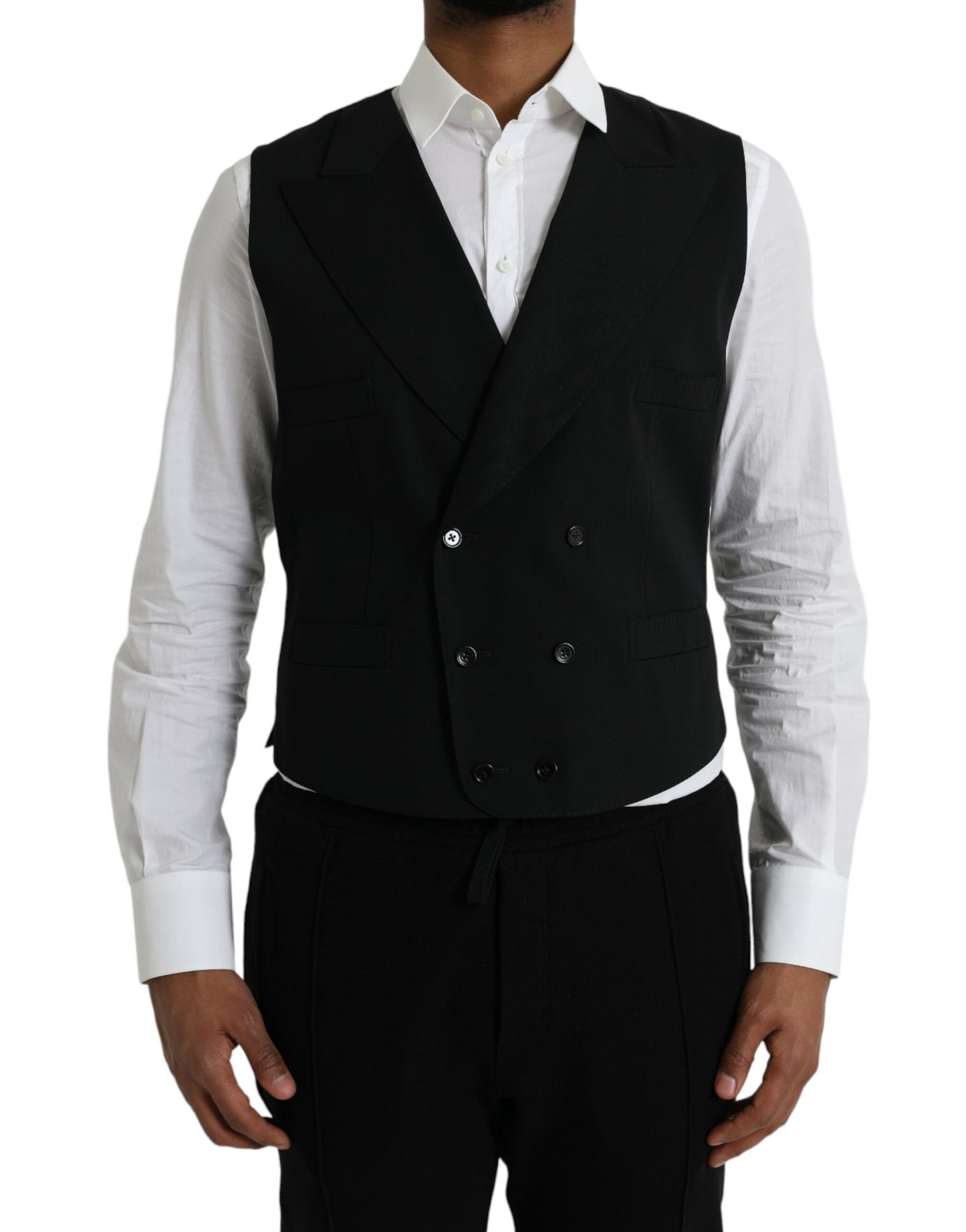 Dolce &amp; Gabbana Black Wool Vest Dress Formal Waistcoat