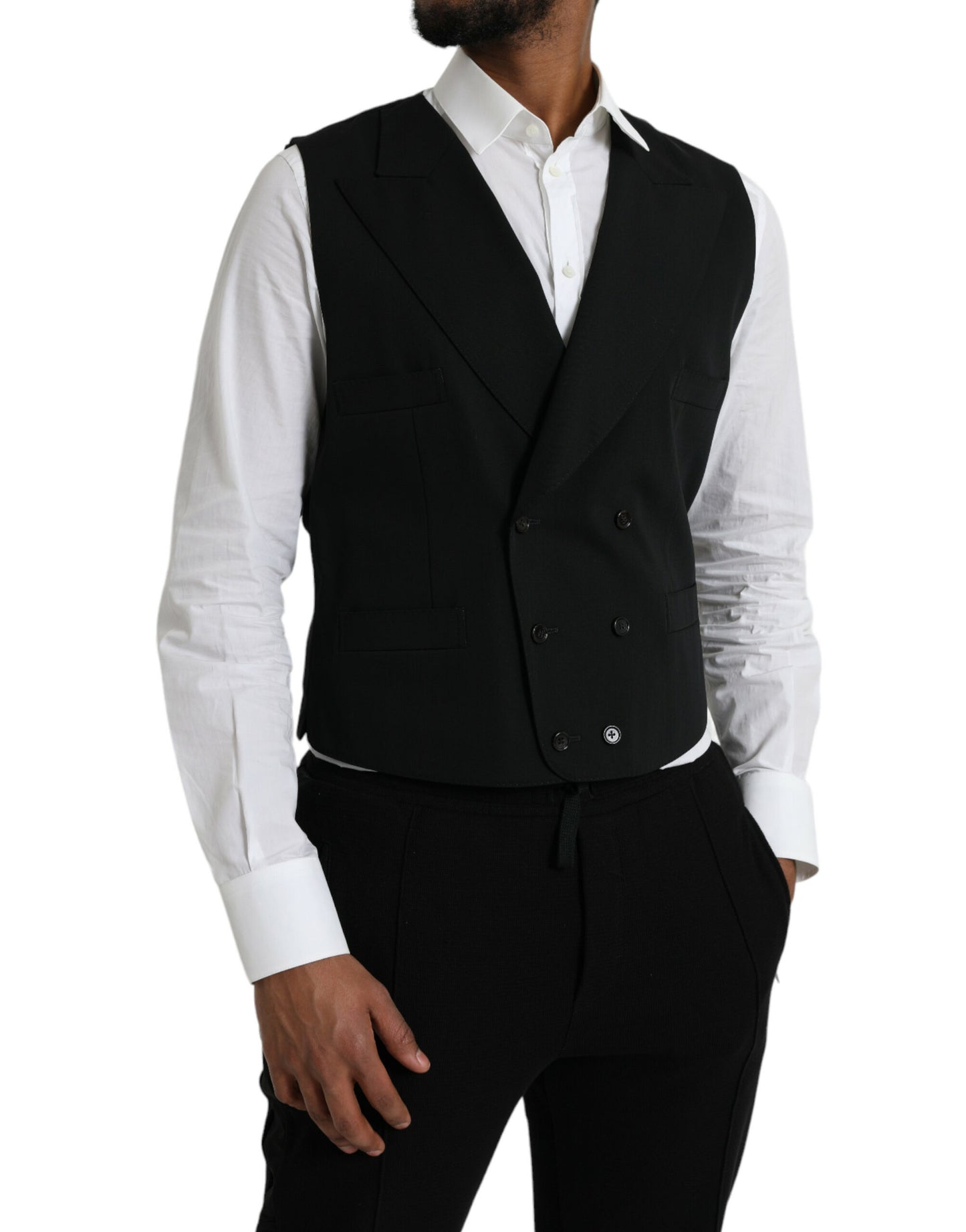 Dolce &amp; Gabbana Black Wool Vest Dress Formal Waistcoat