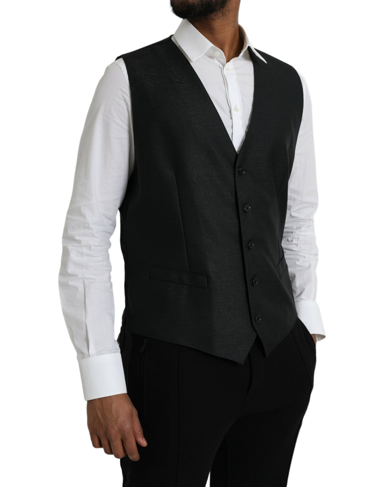 Dolce &amp; Gabbana Black Wool Vest Dress Formal Waistcoat