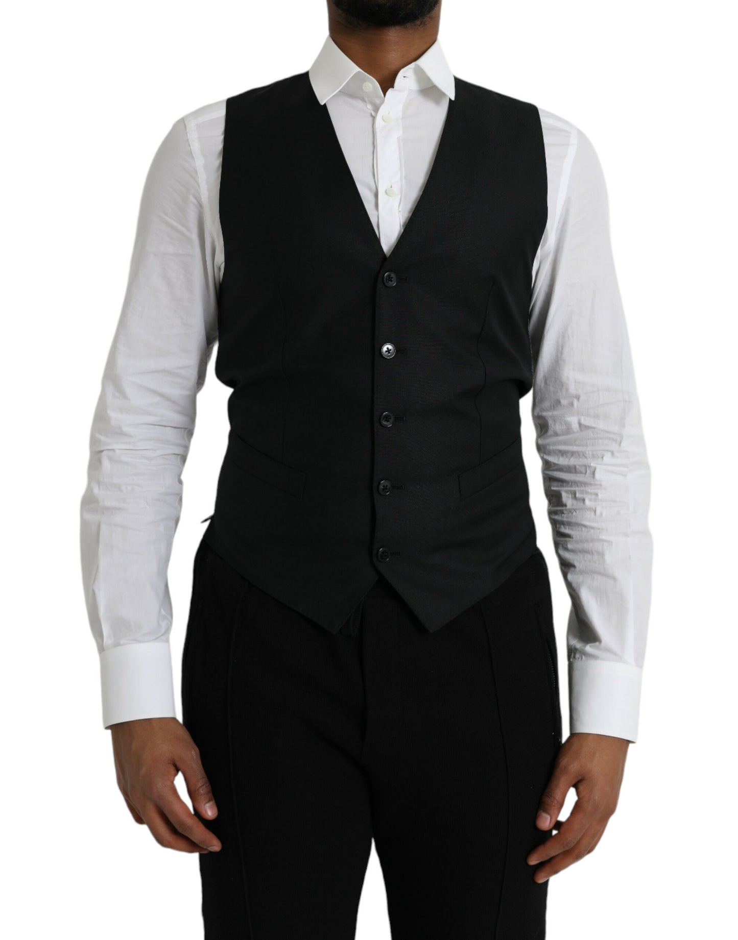 Dolce &amp; Gabbana Black Wool Vest Dress Formal Waistcoat