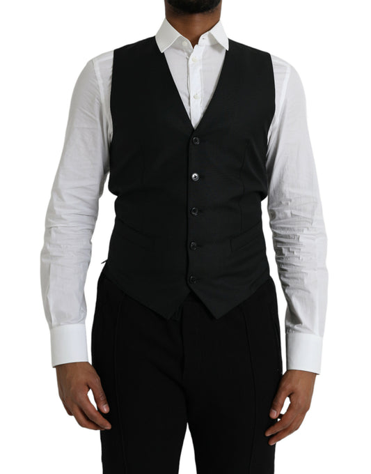 Dolce &amp; Gabbana Black Wool Vest Dress Formal Waistcoat