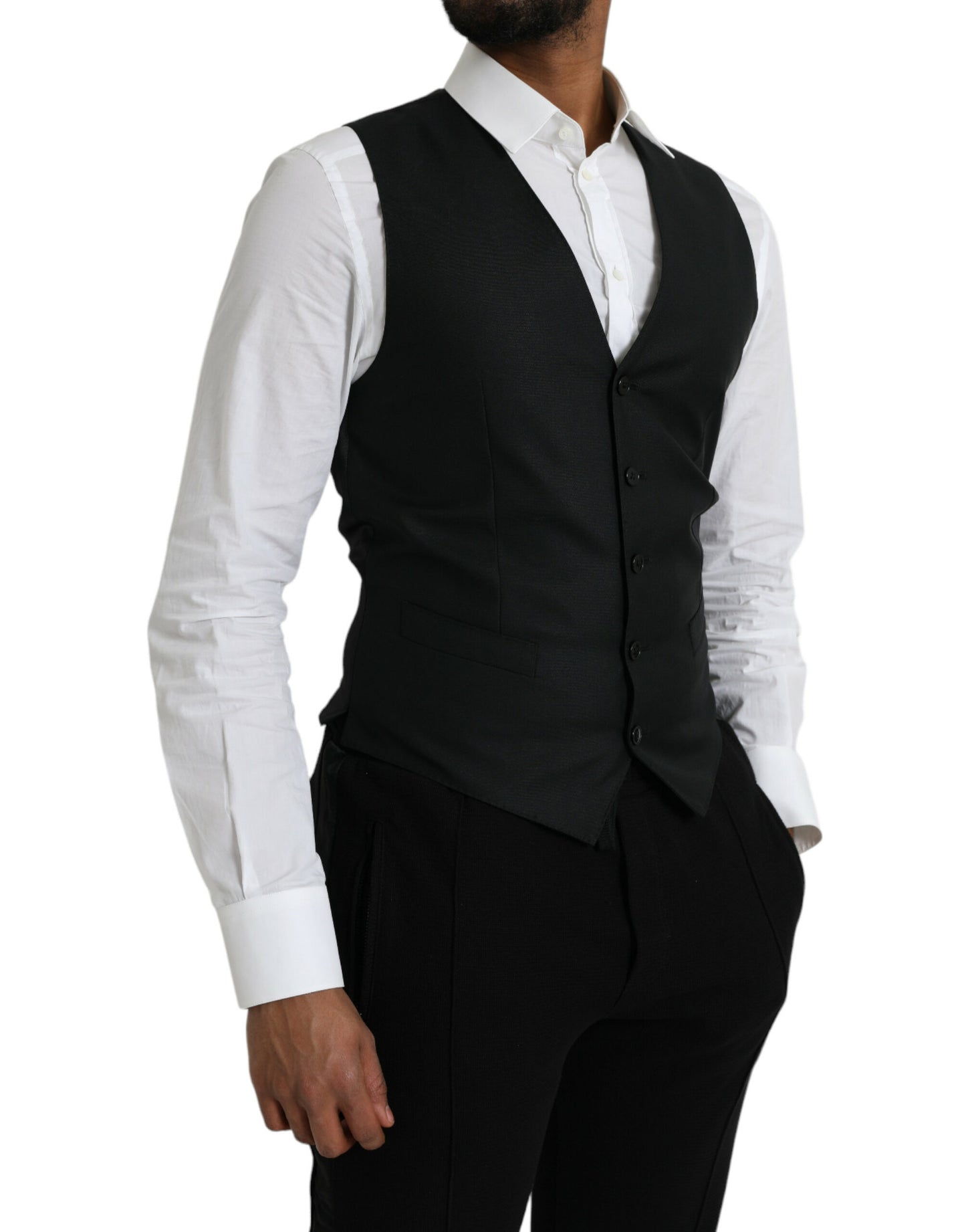 Dolce &amp; Gabbana Black Wool Vest Dress Formal Waistcoat