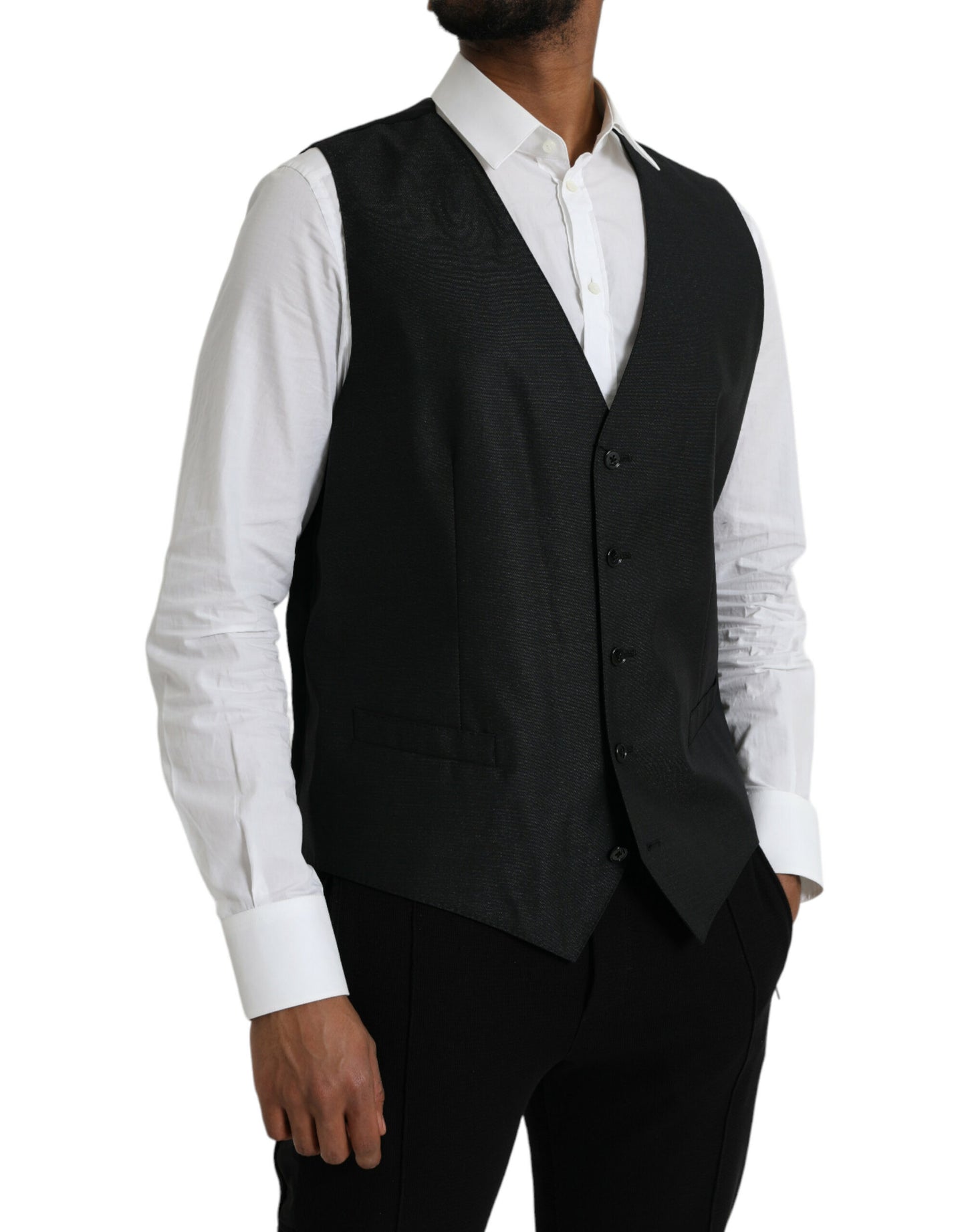 Dolce &amp; Gabbana Black Wool Vest Dress Formal Waistcoat