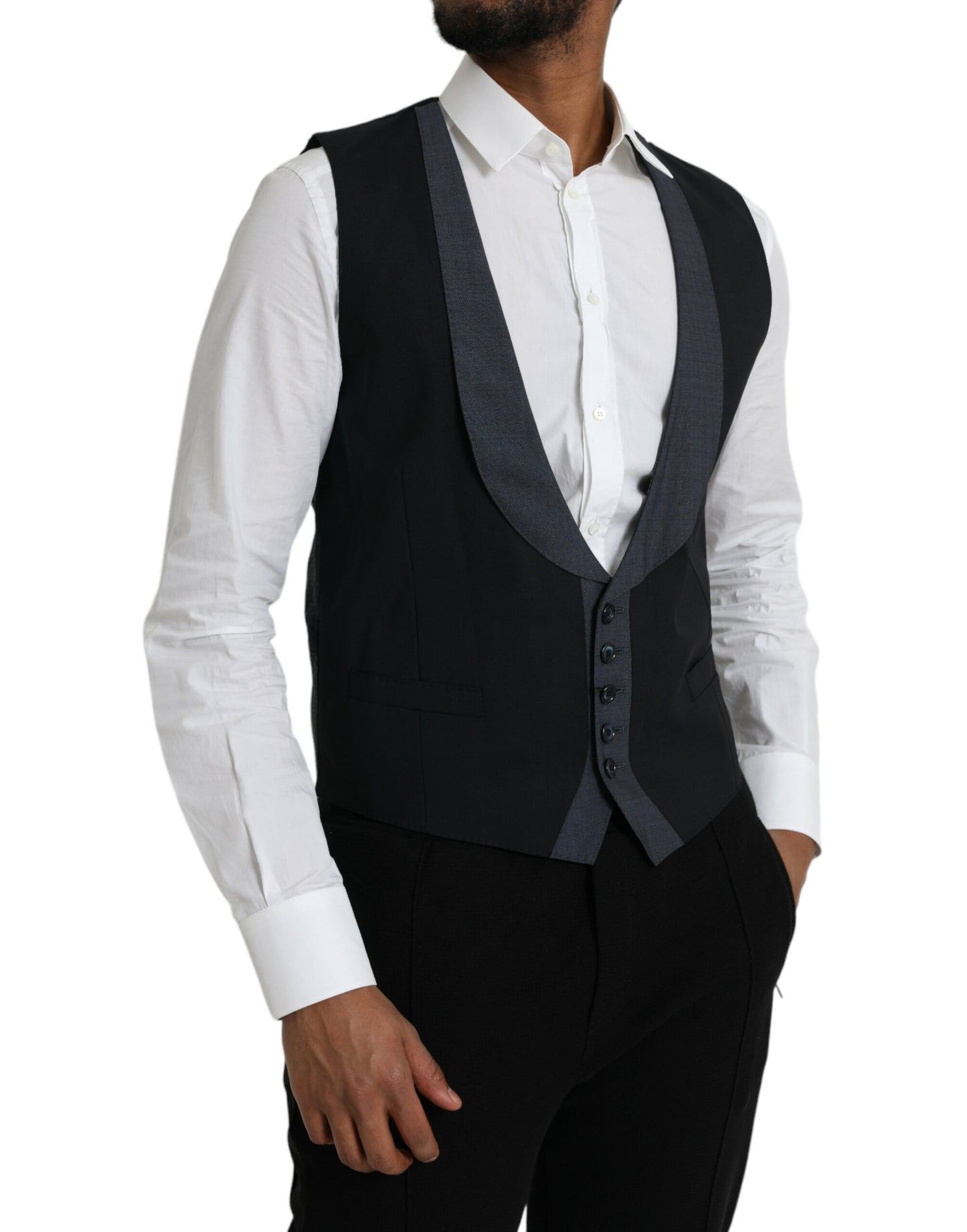 Dolce &amp; Gabbana Black Wool Vest Dress Formal Waistcoat