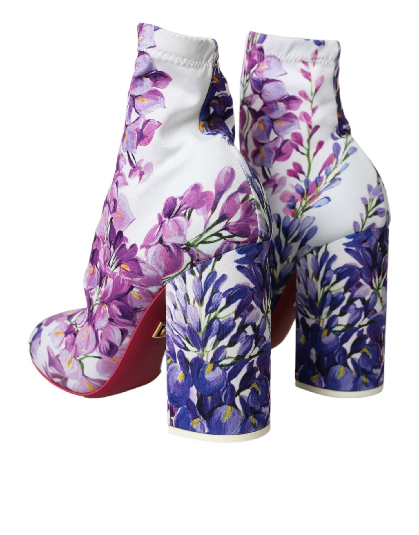 Dolce &amp; Gabbana White Floral Jersey Stretch Boots Shoes