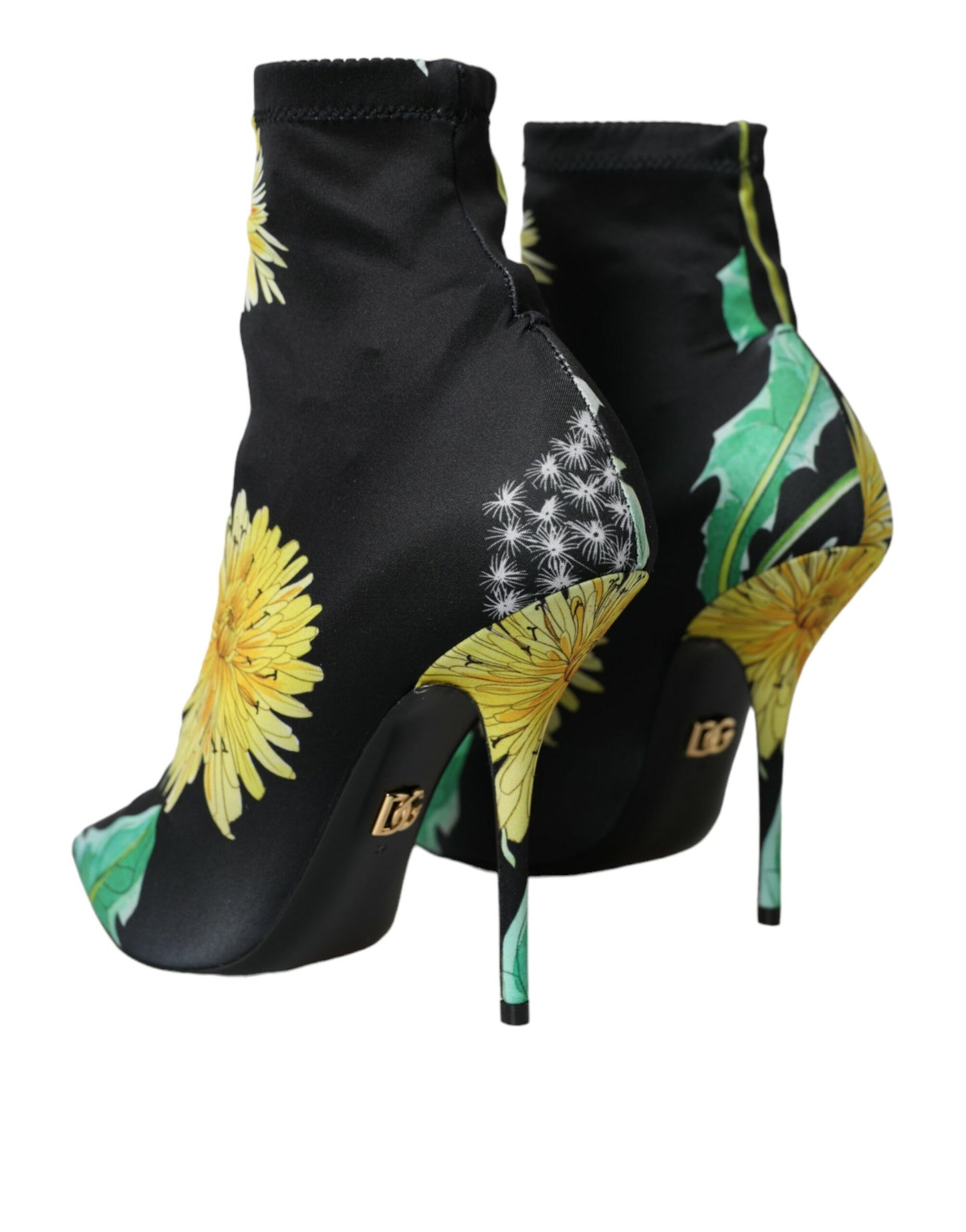 Dolce &amp; Gabbana Black Floral Jersey Stretch Boots Shoes