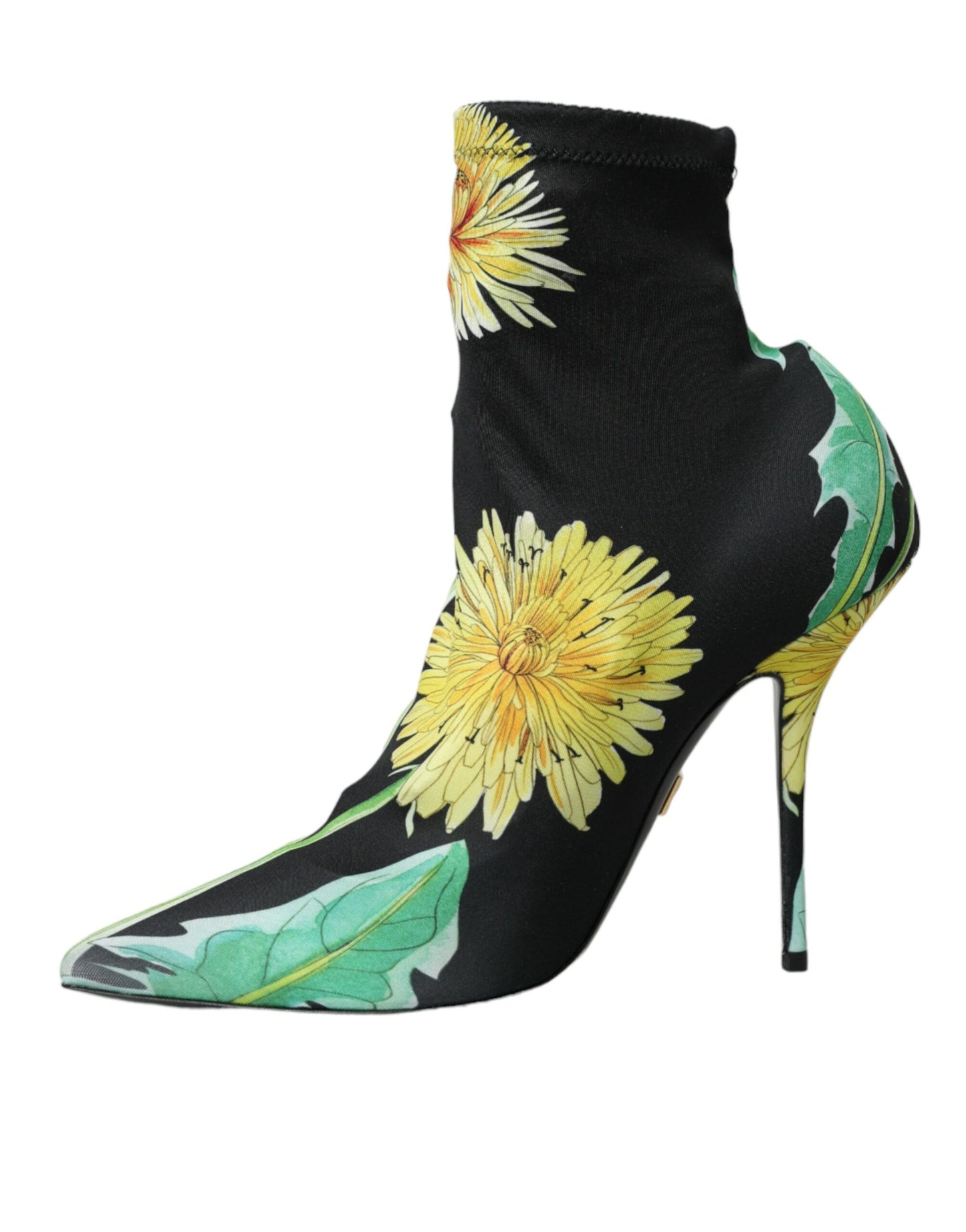 Dolce &amp; Gabbana Black Floral Jersey Stretch Boots Shoes