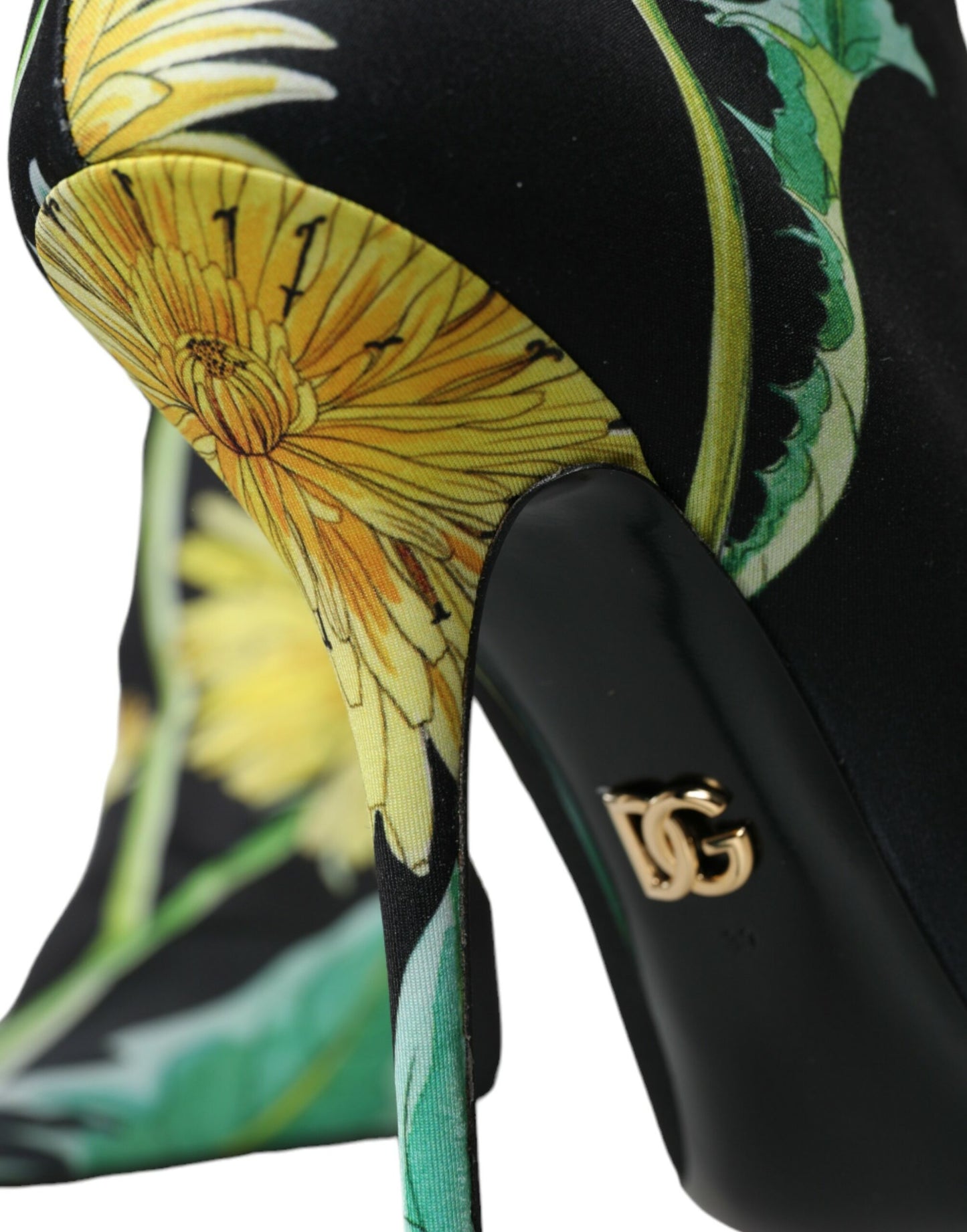 Dolce &amp; Gabbana Black Floral Jersey Stretch Boots Shoes