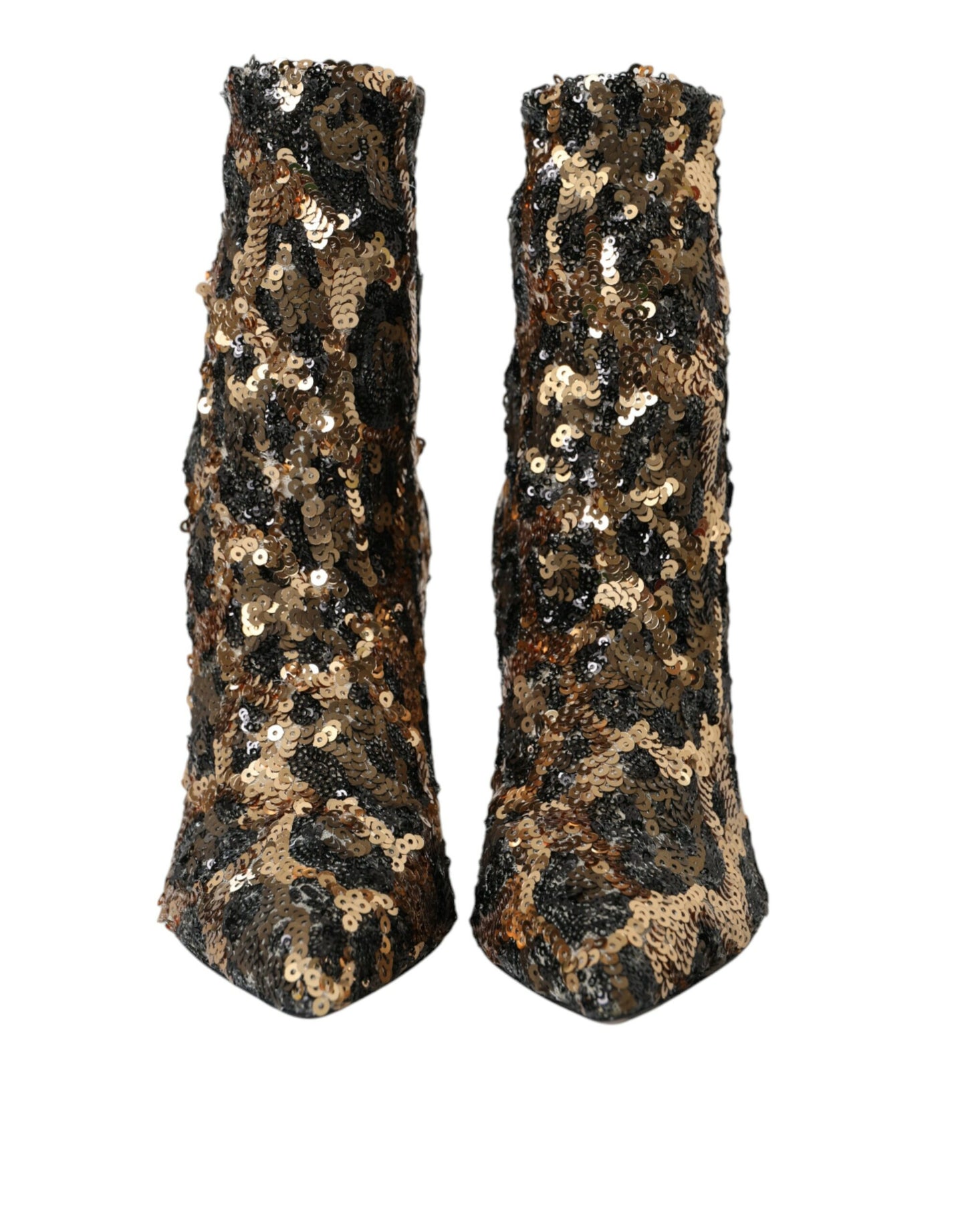 Dolce &amp; Gabbana Gold Leopard Sequin Heels Boots Shoes