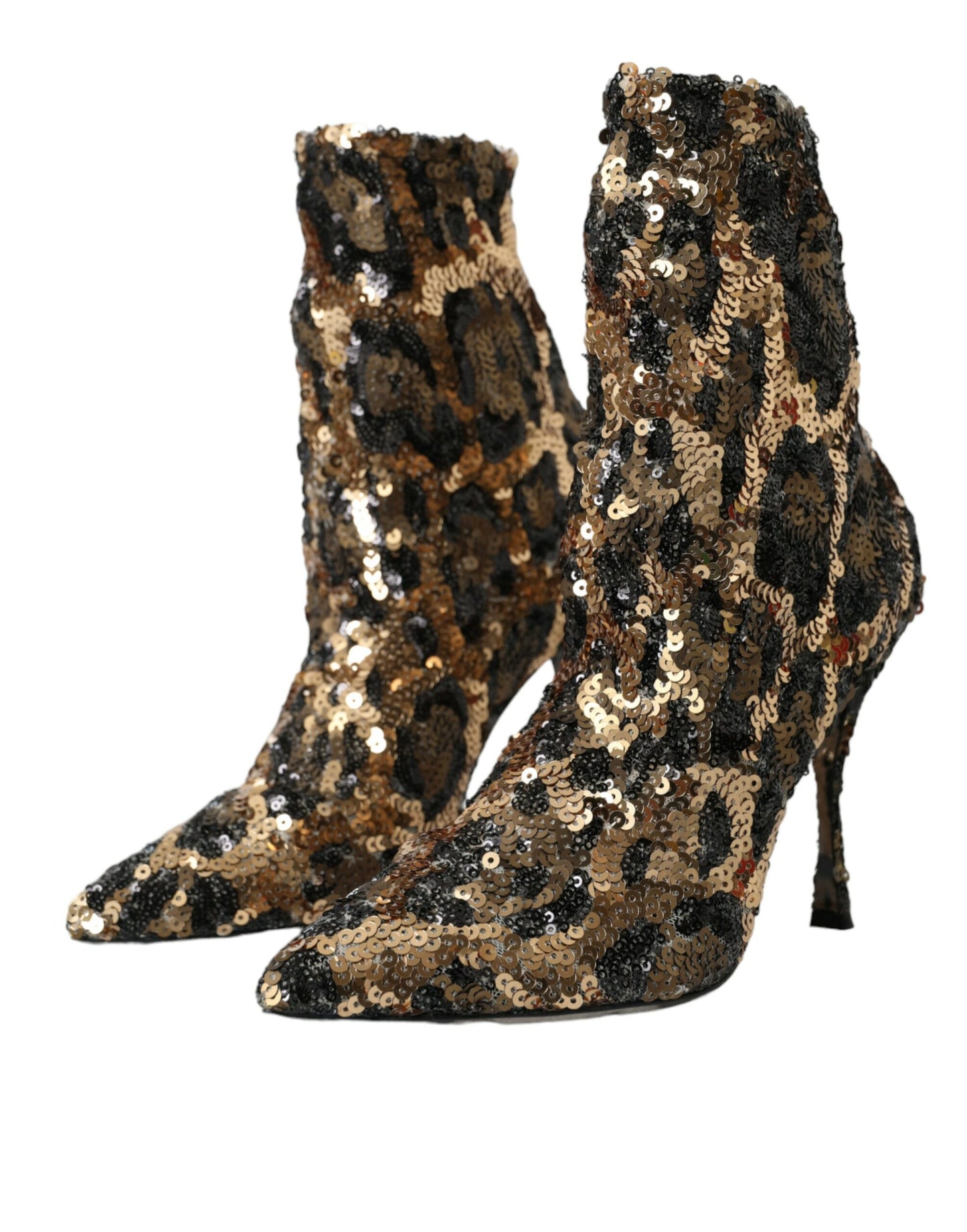 Dolce &amp; Gabbana Gold Leopard Sequin Heels Boots Shoes