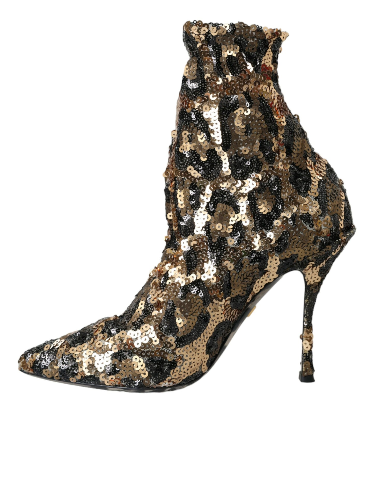 Dolce &amp; Gabbana Gold Leopard Sequin Heels Boots Shoes