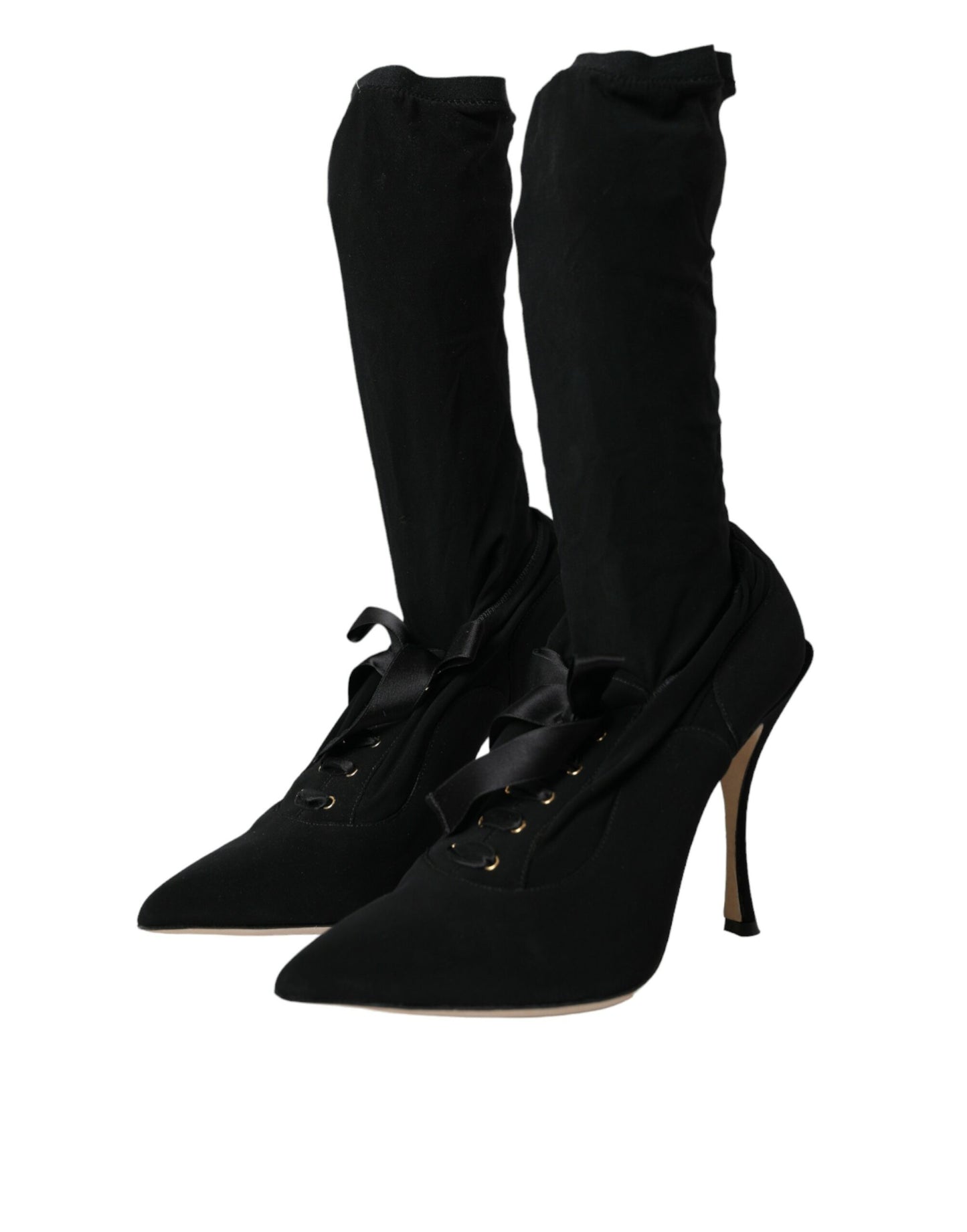 Dolce &amp; Gabbana Black Stiletto Heels Mid Calf Boots Shoes